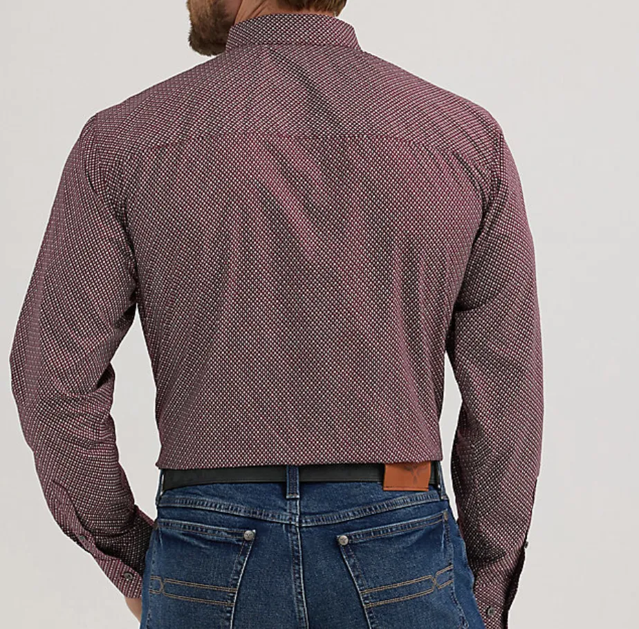 112357679- Wrangler men's Cody Johnson Button LS- Burgundy Diamond
