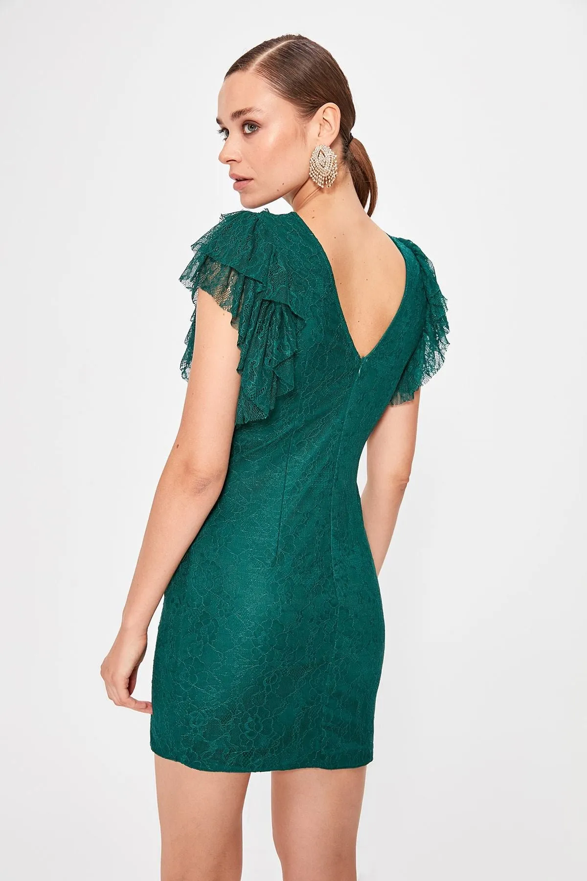 11643 Emerald Green Ruffle Lace Dress
