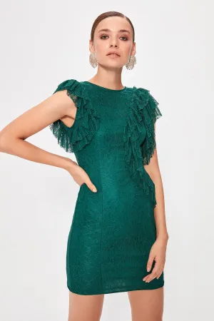11643 Emerald Green Ruffle Lace Dress