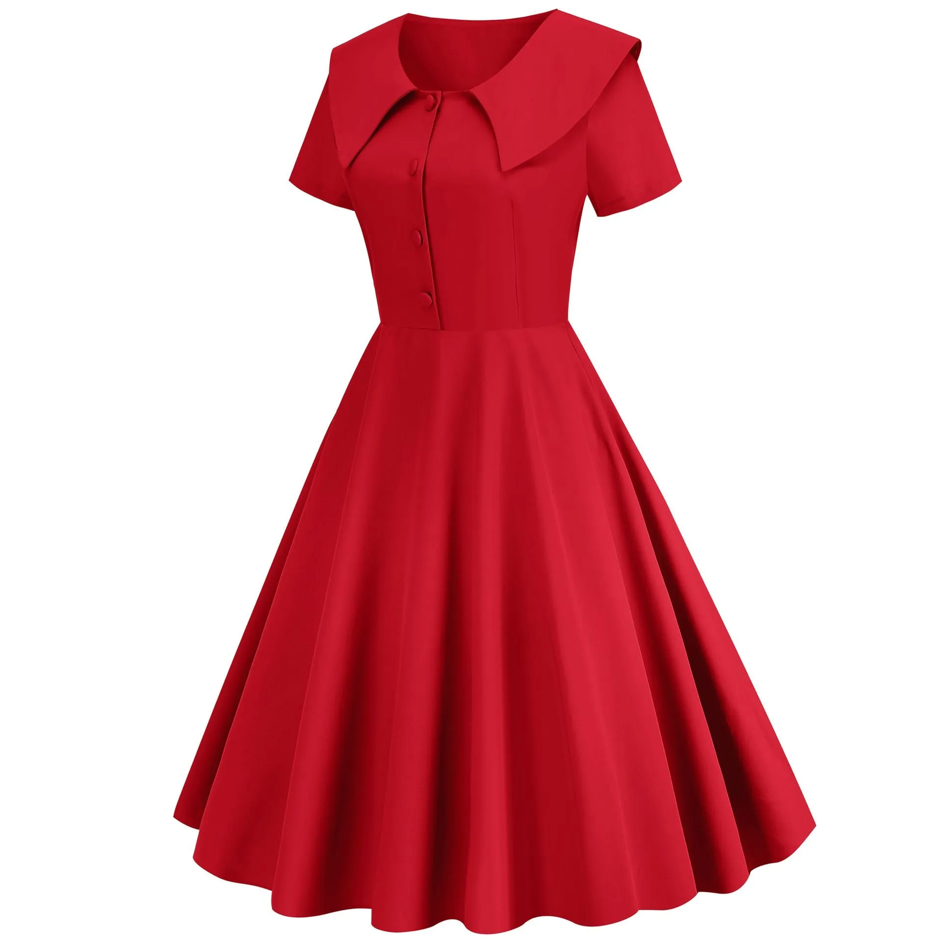 1950s Retro Vintage Party Swing Dress Elegant Rockabilly Short Sleeve Pin Up Dress