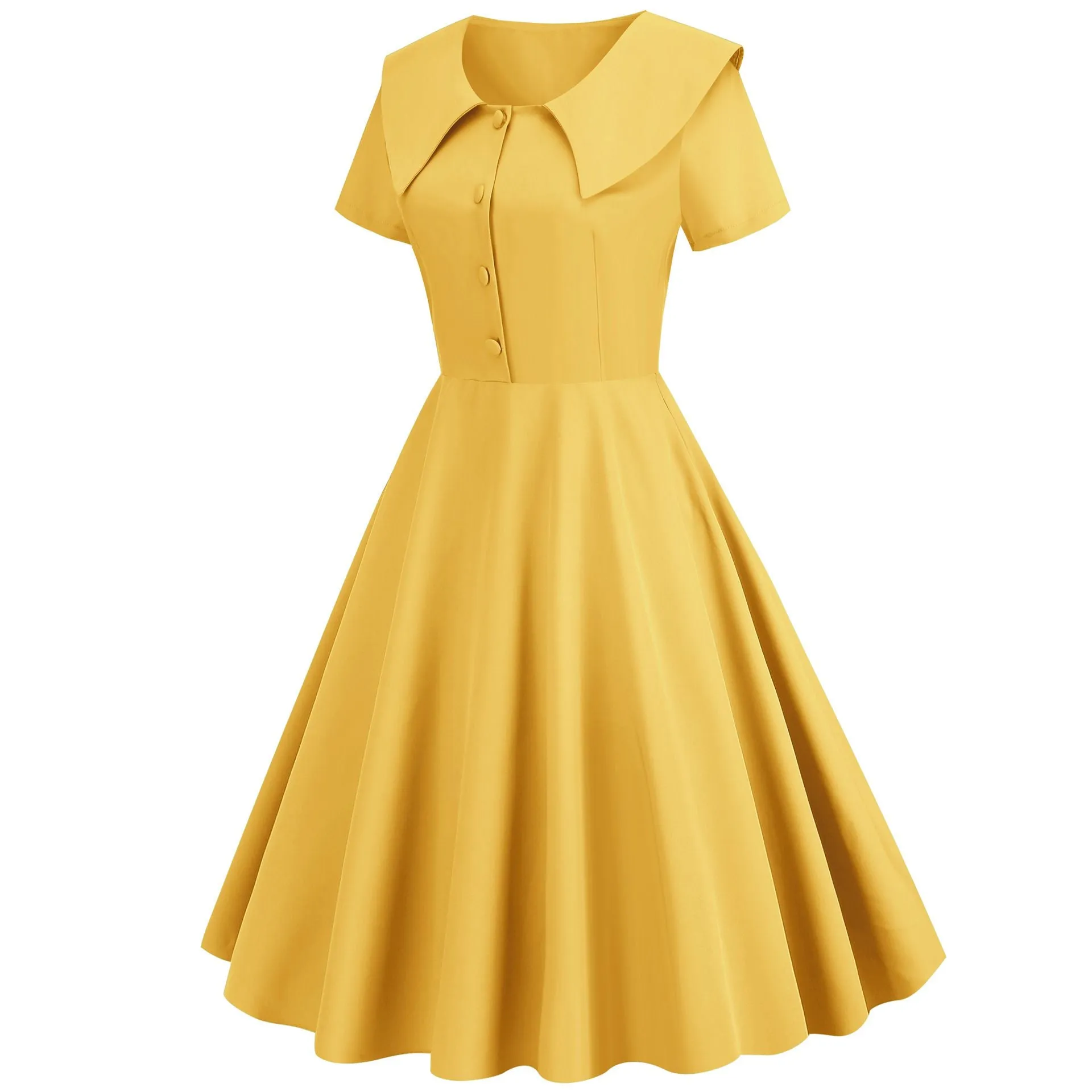 1950s Retro Vintage Party Swing Dress Elegant Rockabilly Short Sleeve Pin Up Dress