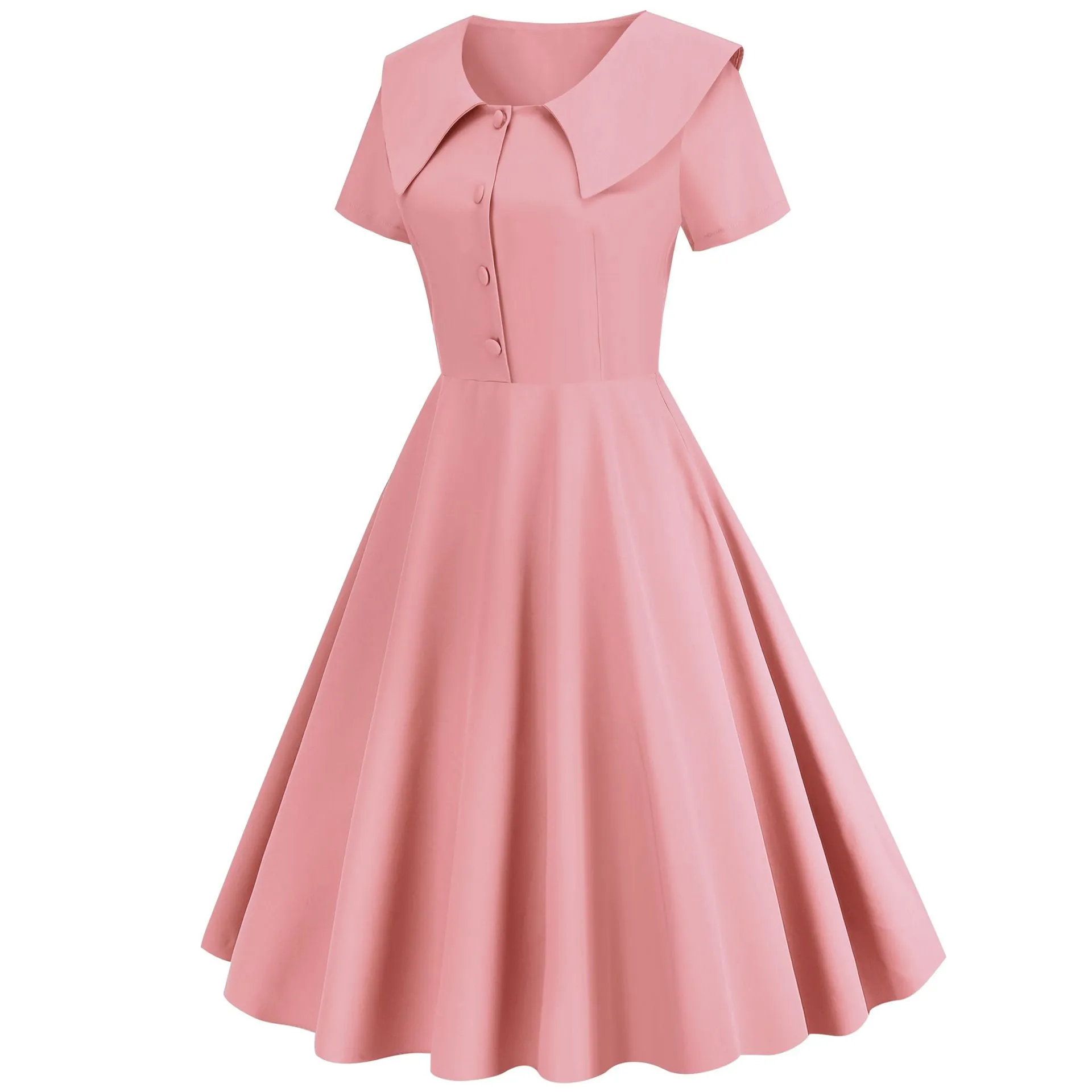 1950s Retro Vintage Party Swing Dress Elegant Rockabilly Short Sleeve Pin Up Dress