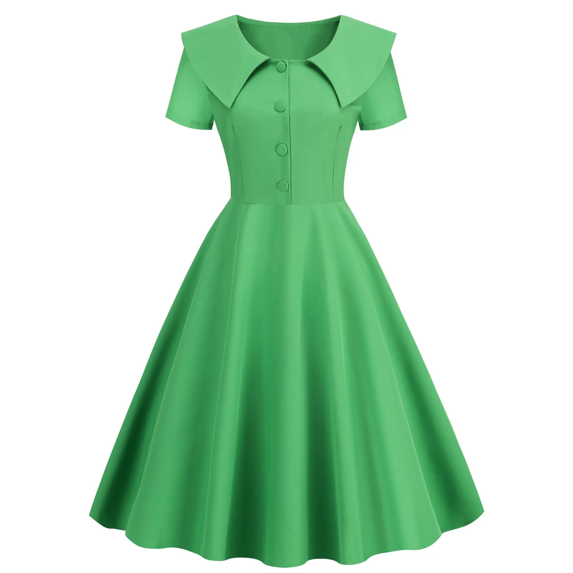 1950s Retro Vintage Party Swing Dress Elegant Rockabilly Short Sleeve Pin Up Dress