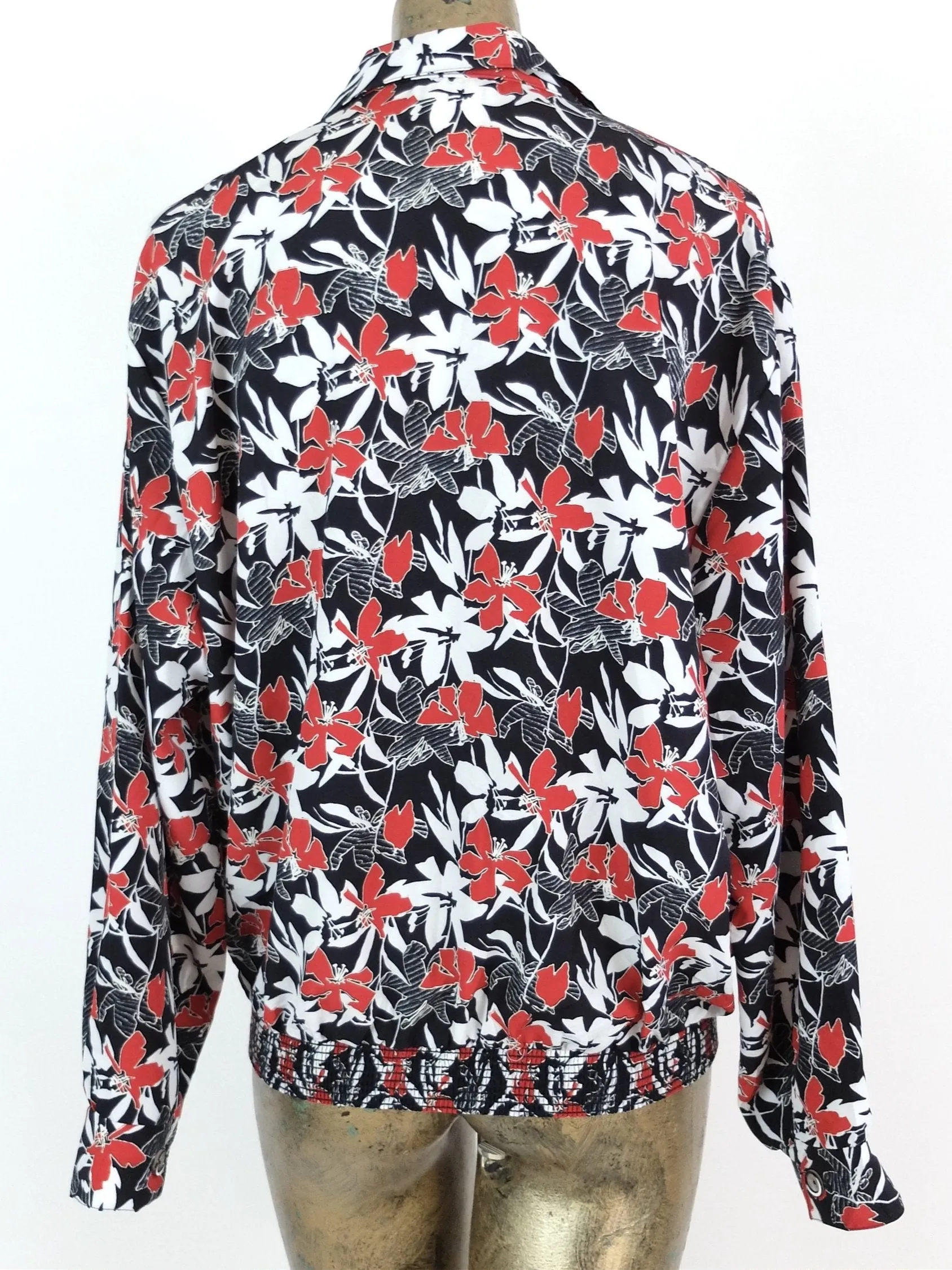 80s Floral Long Sleeve Blouse with Elasticated Waist