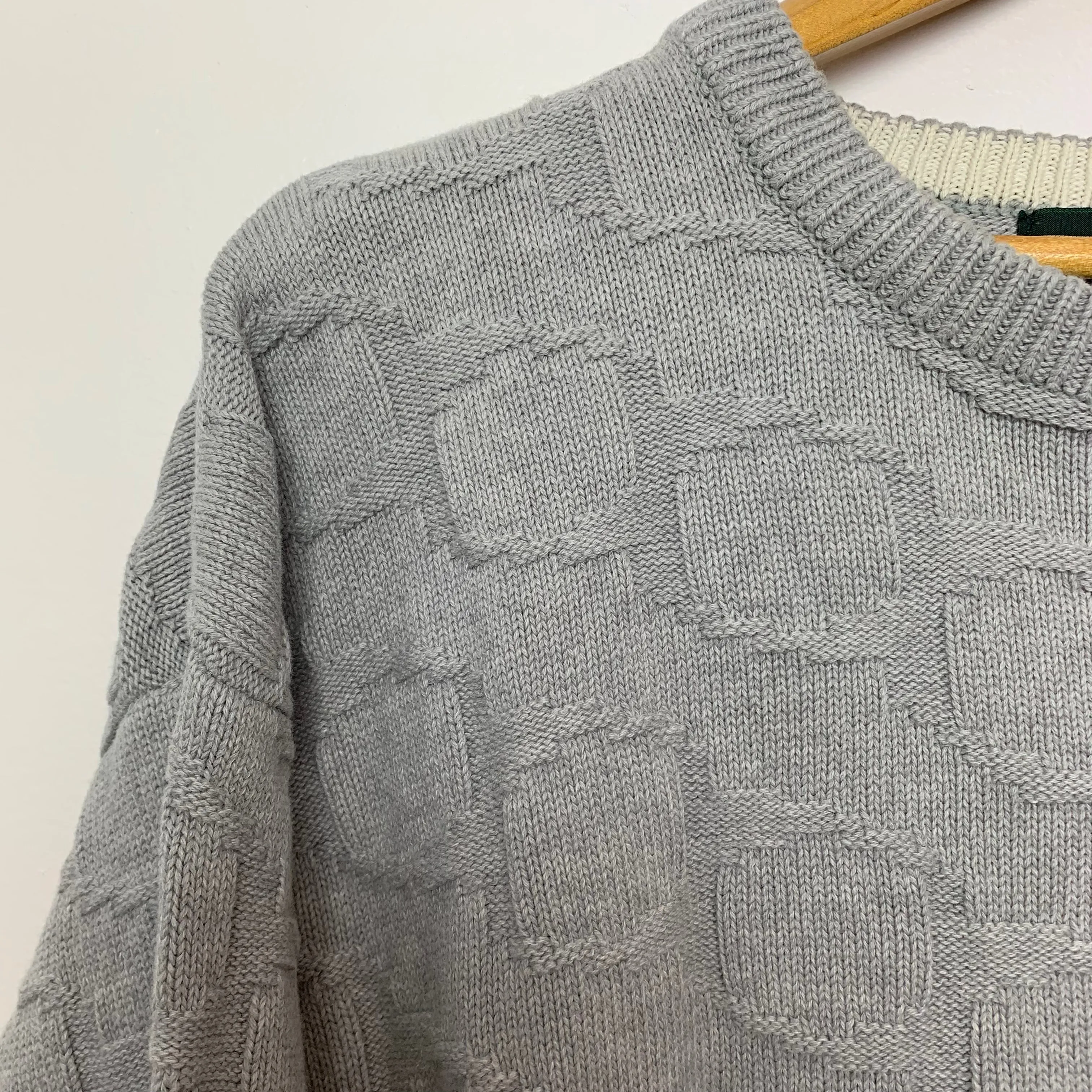 90s Hill & Archer Gray Chunky Knit Grandpa Sweater Large Tall