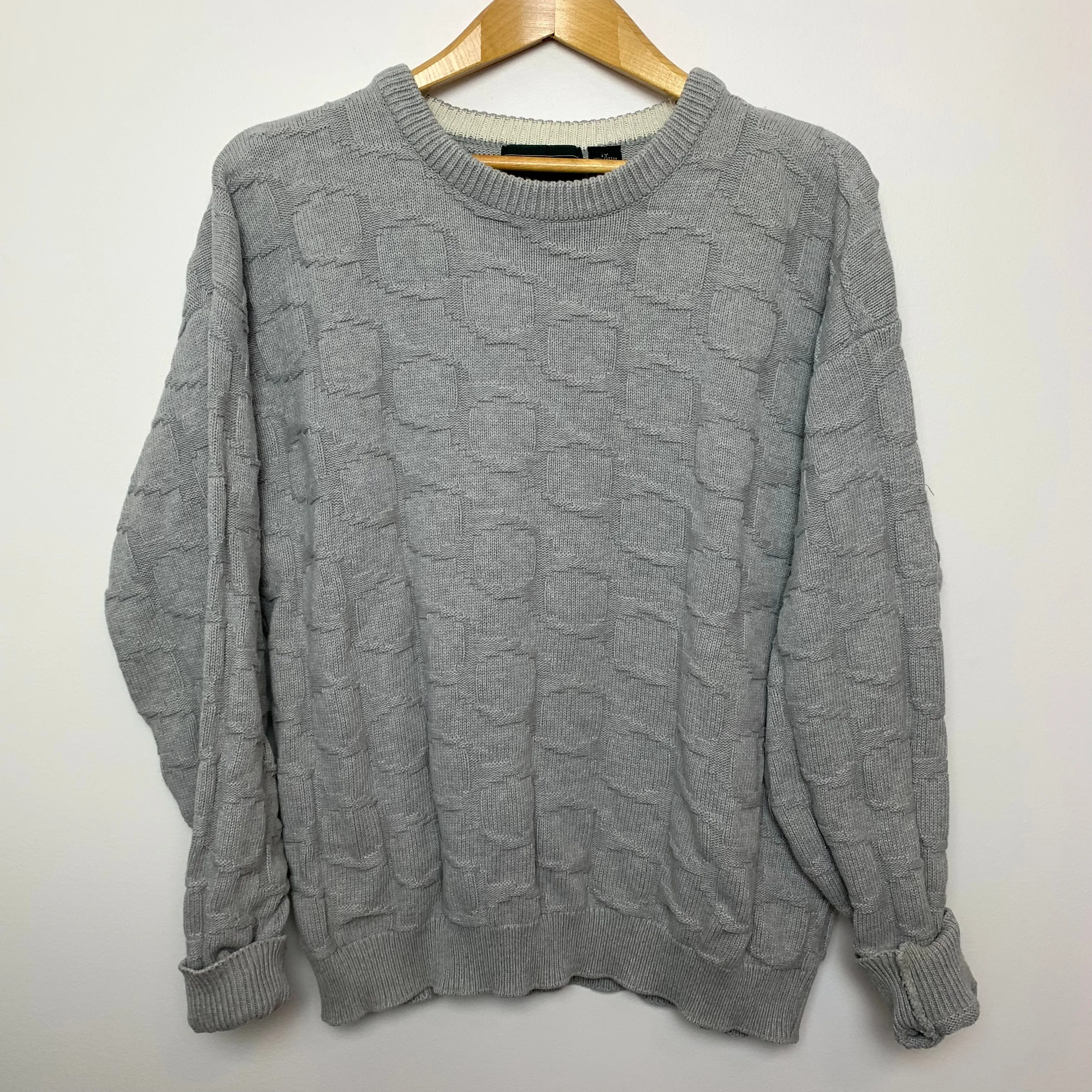 90s Hill & Archer Gray Chunky Knit Grandpa Sweater Large Tall
