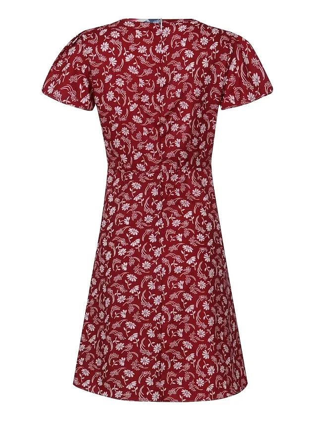 A Line Dress Knee Length Dress Blue White Gray Red Sleeveless Floral Print Spring Summer V Neck Elegant Casual Sexy  S M L XL XXL XXXL for Women