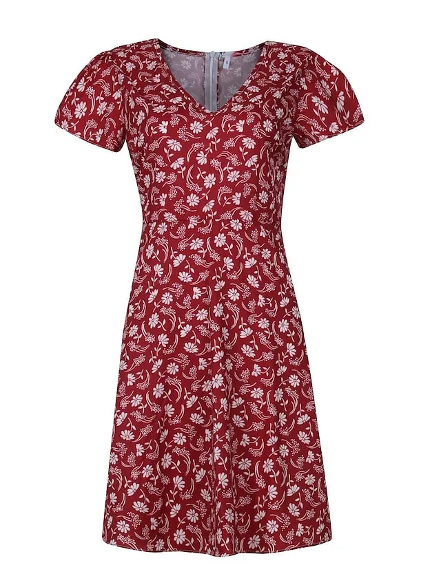 A Line Dress Knee Length Dress Blue White Gray Red Sleeveless Floral Print Spring Summer V Neck Elegant Casual Sexy  S M L XL XXL XXXL for Women
