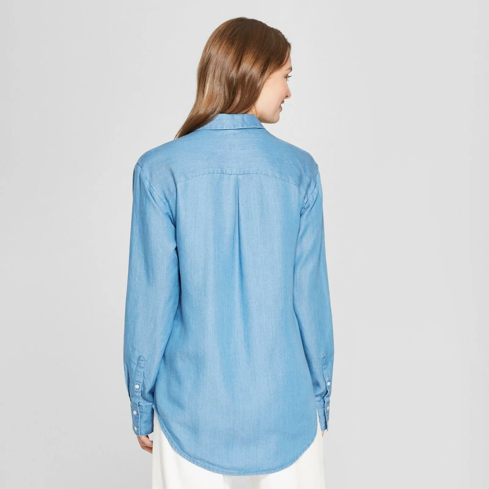 A New Day Women's Any Day Long Sleeve Button Down Tunic Shirt Top Blouse