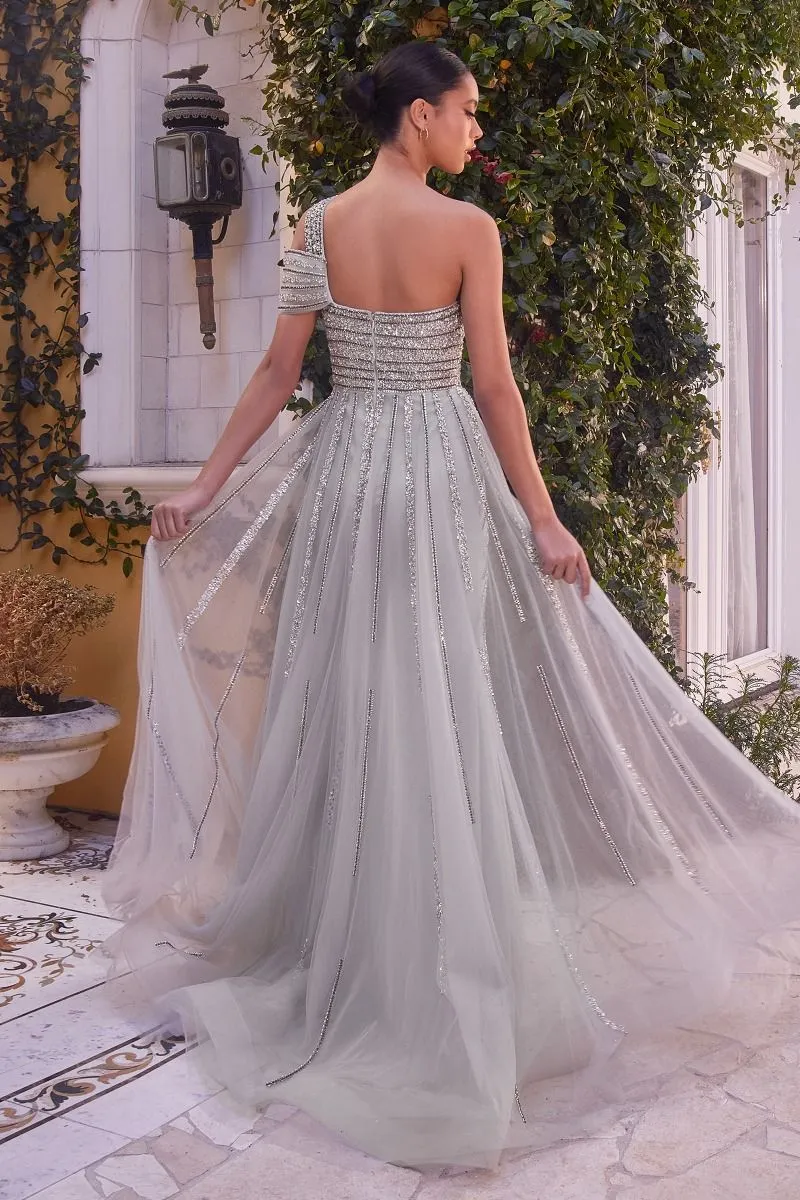 Andrea & Leo Couture A1314 Long Sequin Beaded Formal Dress Overskirt off the shoulder