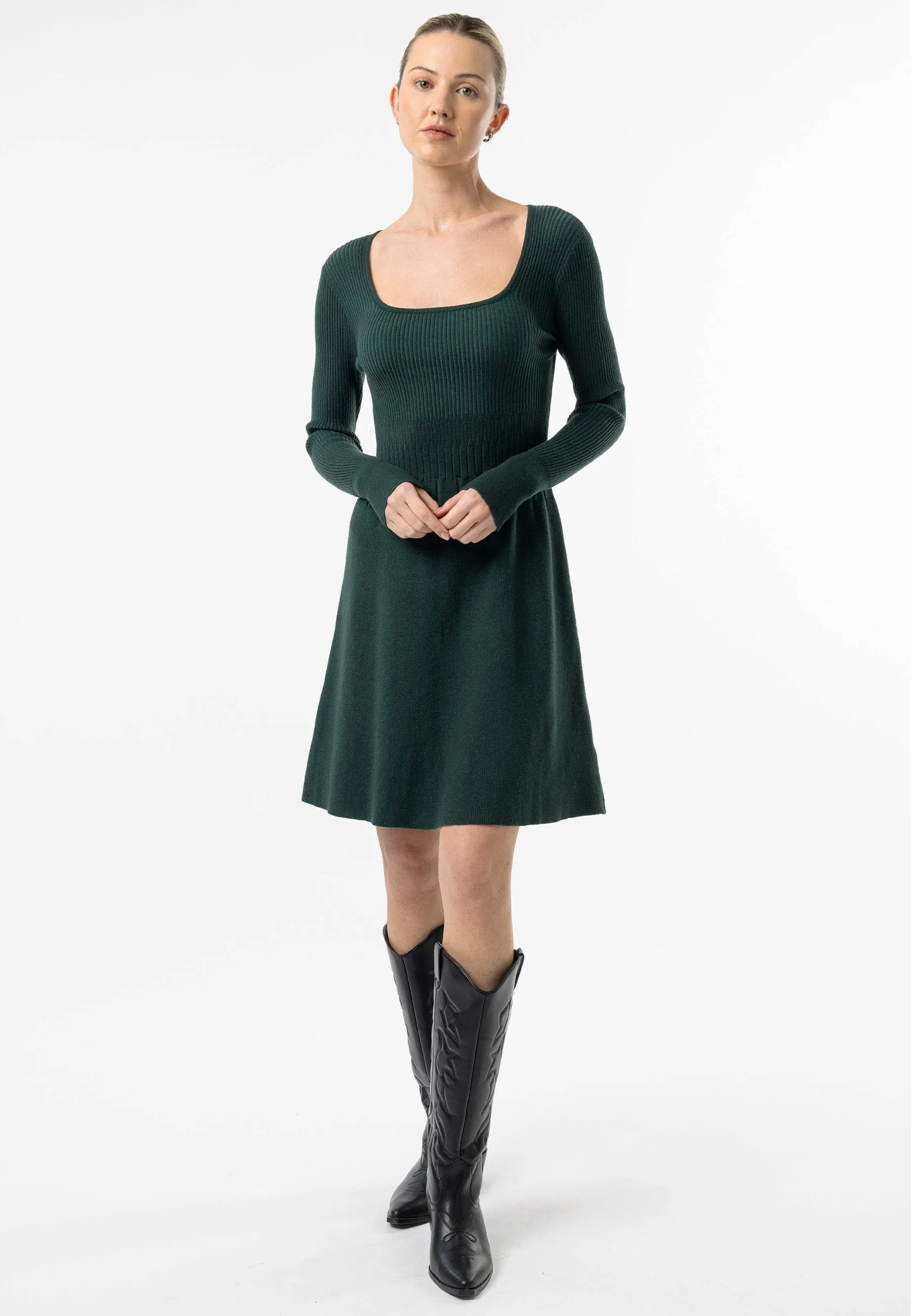 Angeleye Square Neck A-line Mini Dress In Emerald Green