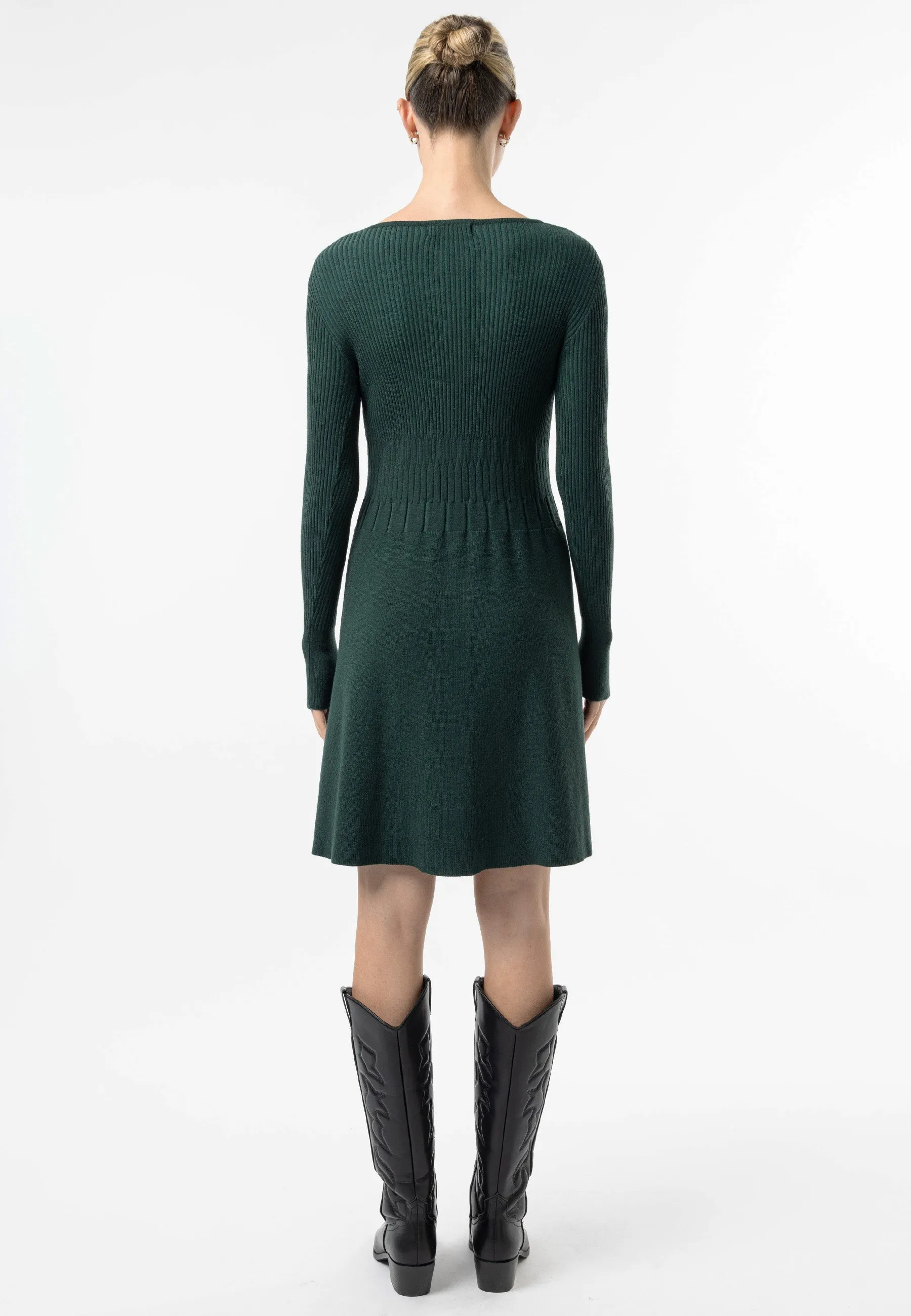 Angeleye Square Neck A-line Mini Dress In Emerald Green