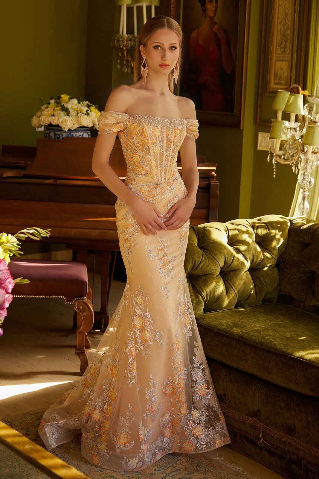 Applique Off Shoulder Gown by GLS Gloria GL3592