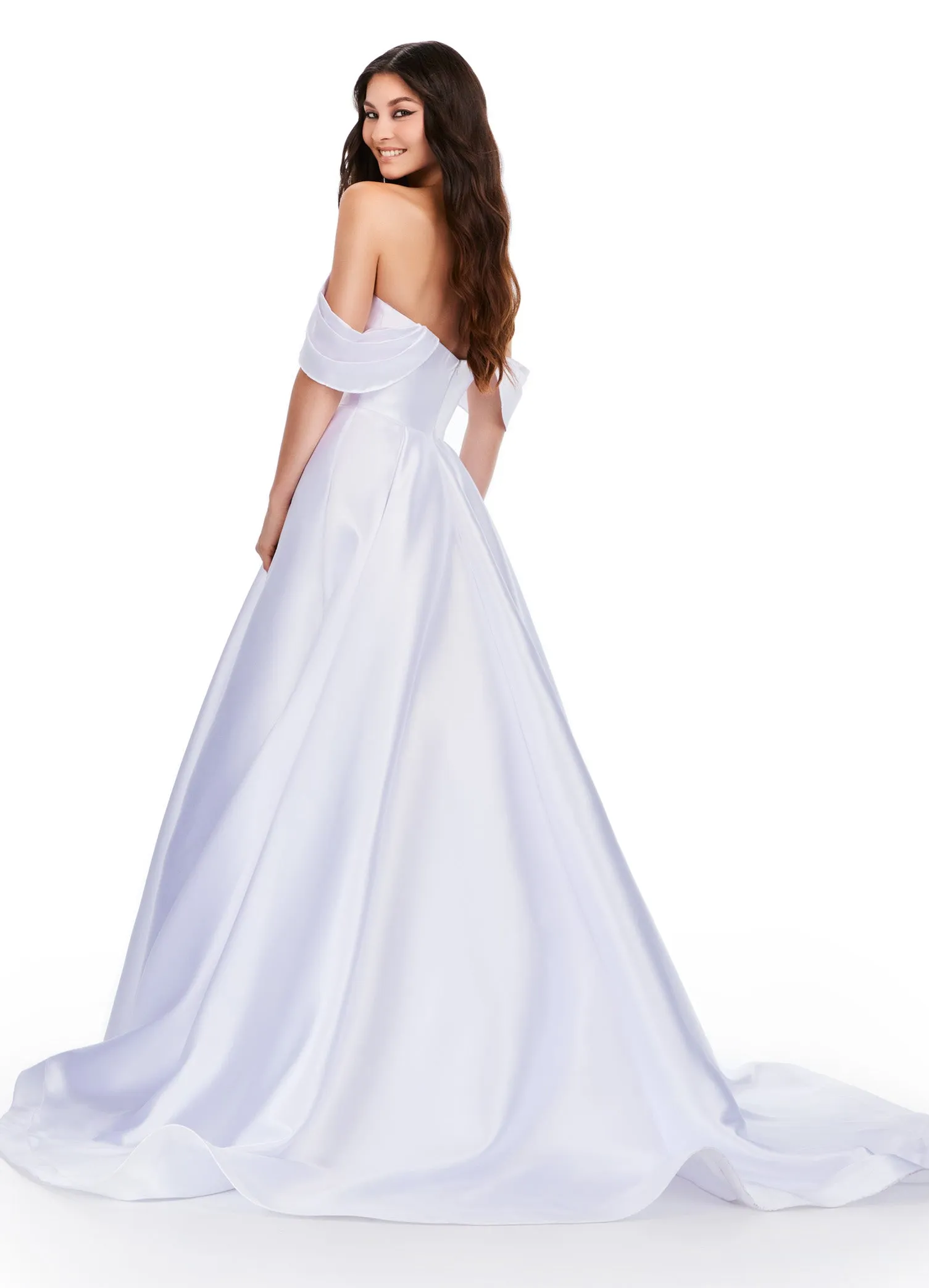Ashley Lauren 11544 Size 4 White Long off the Shoulder Ballgown Prom Dress Formal Evening Gown Mikado