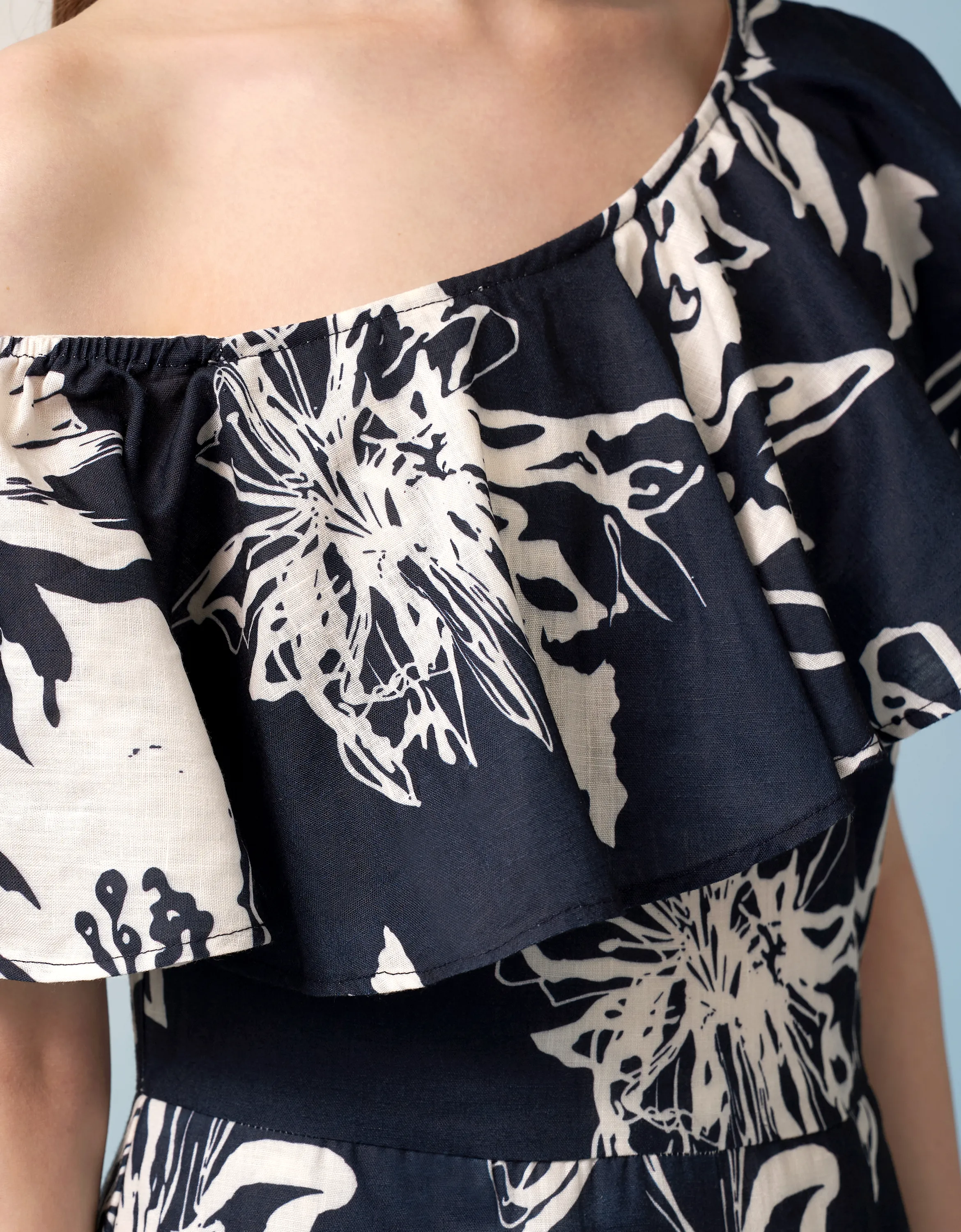 Asymmetric Off-Shoulder Printed Jumpsuit