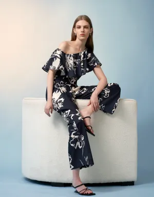 Asymmetric Off-Shoulder Printed Jumpsuit