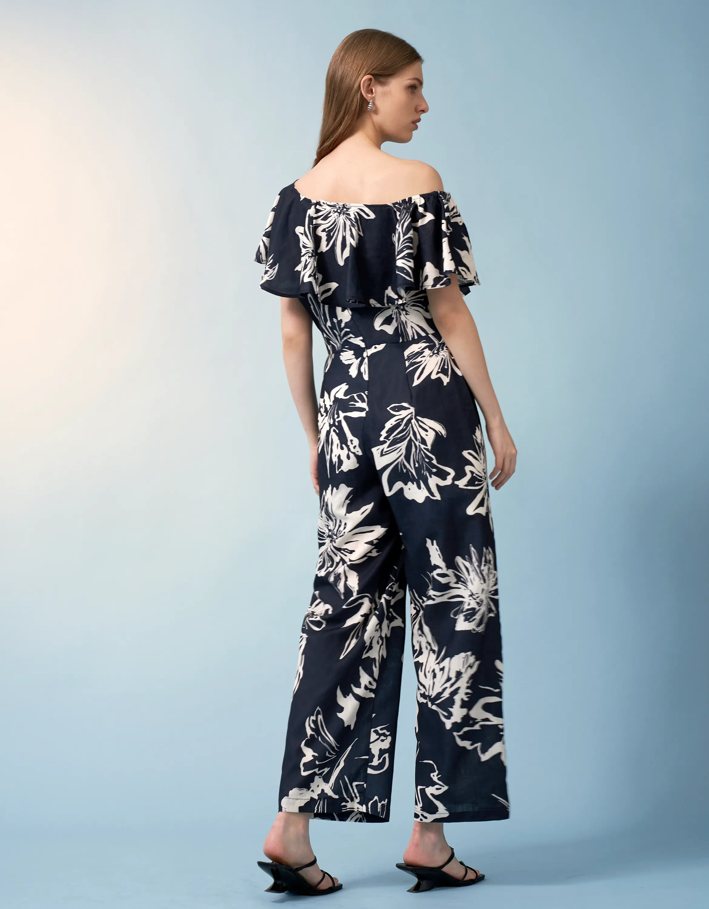 Asymmetric Off-Shoulder Printed Jumpsuit