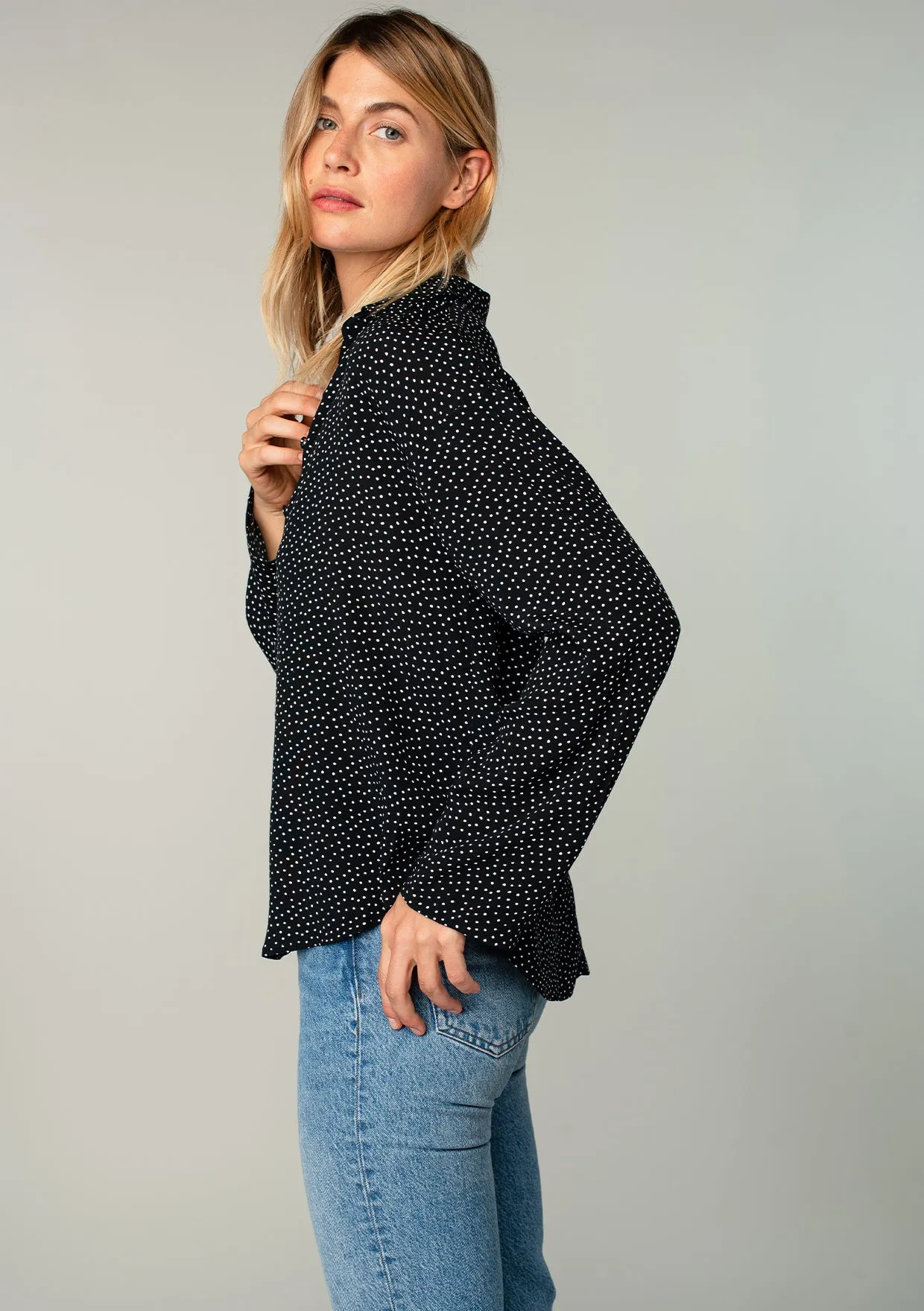 Bardot Button Up Polka Dot Blouse