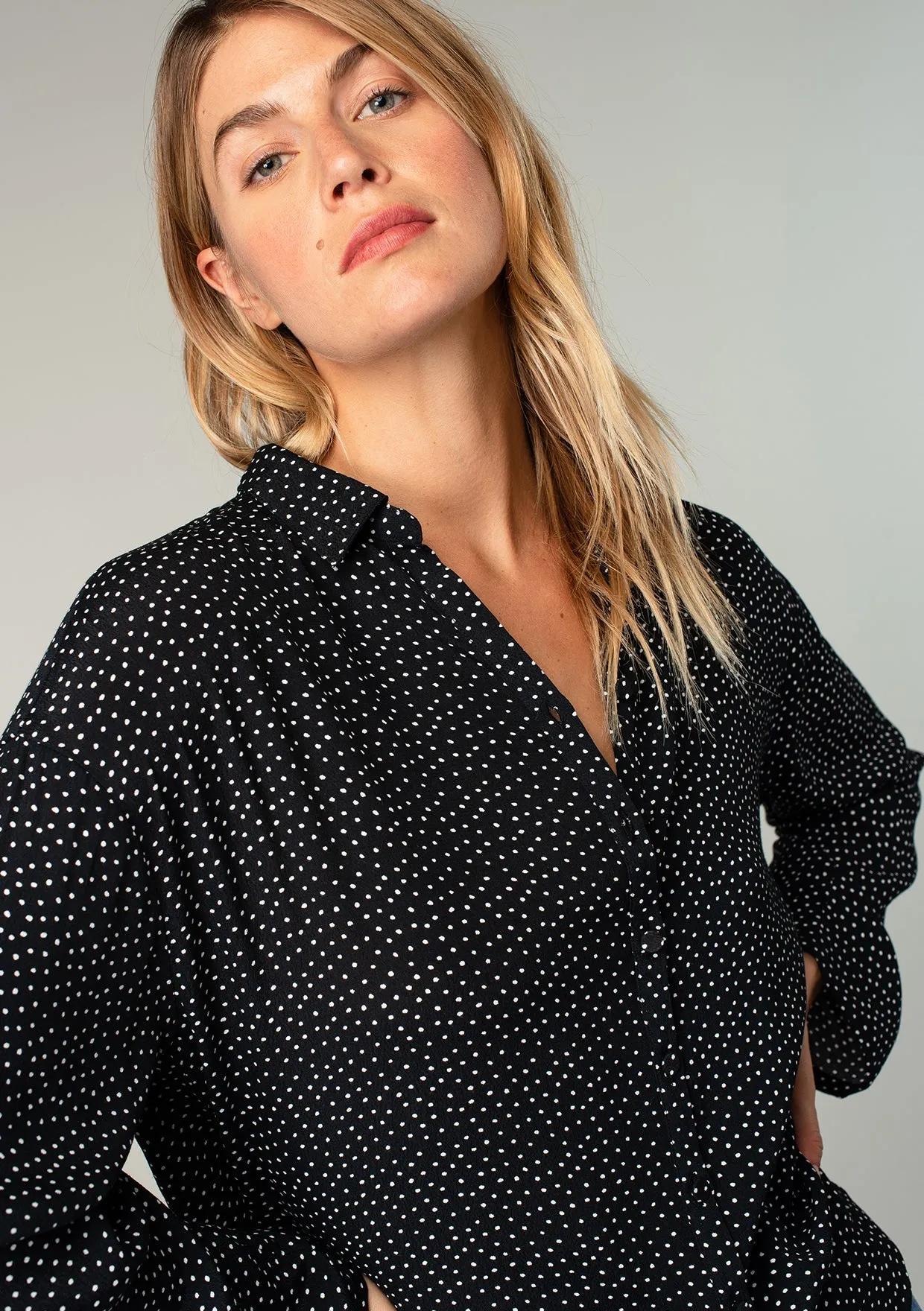 Bardot Button Up Polka Dot Blouse
