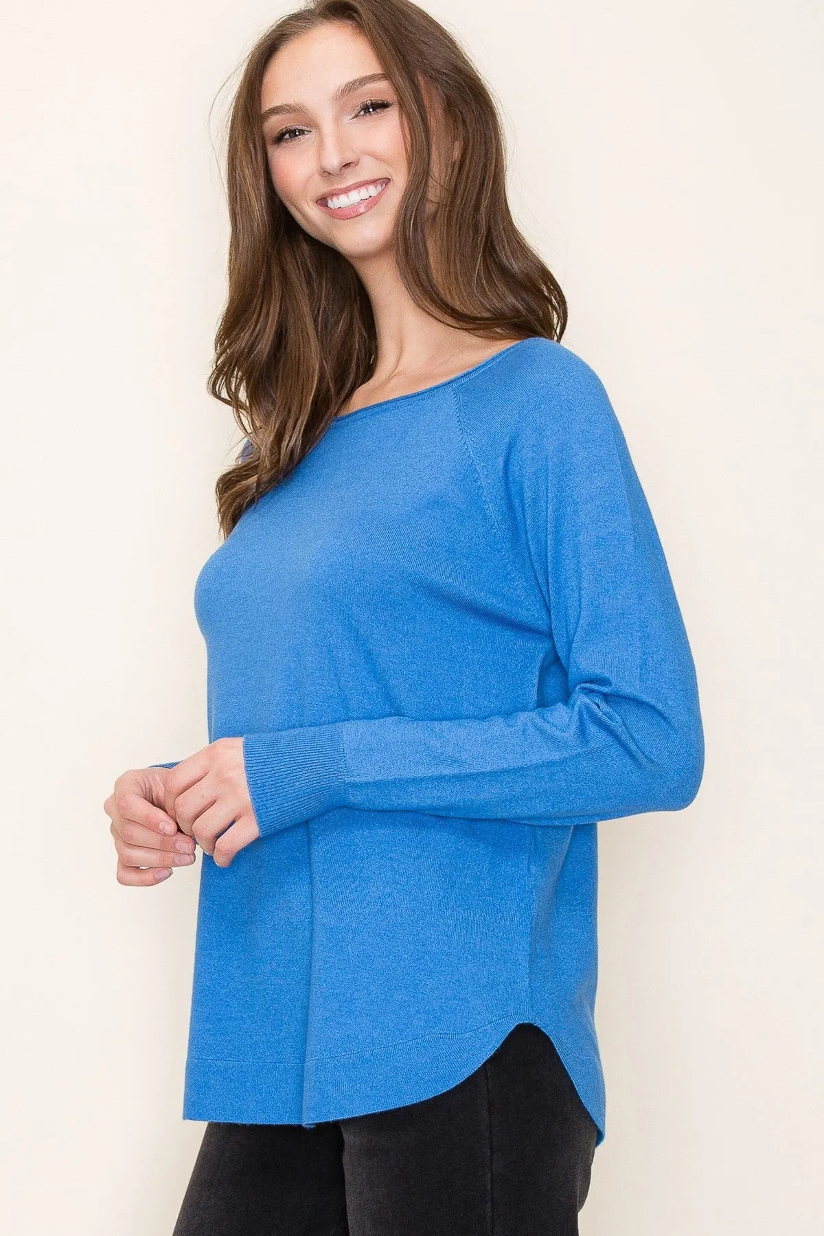 Basic Boat Neck Pullover Sweater - Cobalt