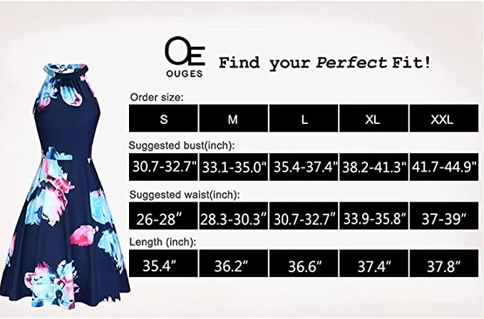 Black Floral-10 Women's Halter Neck Floral Summer Casual Sundress - OUGES