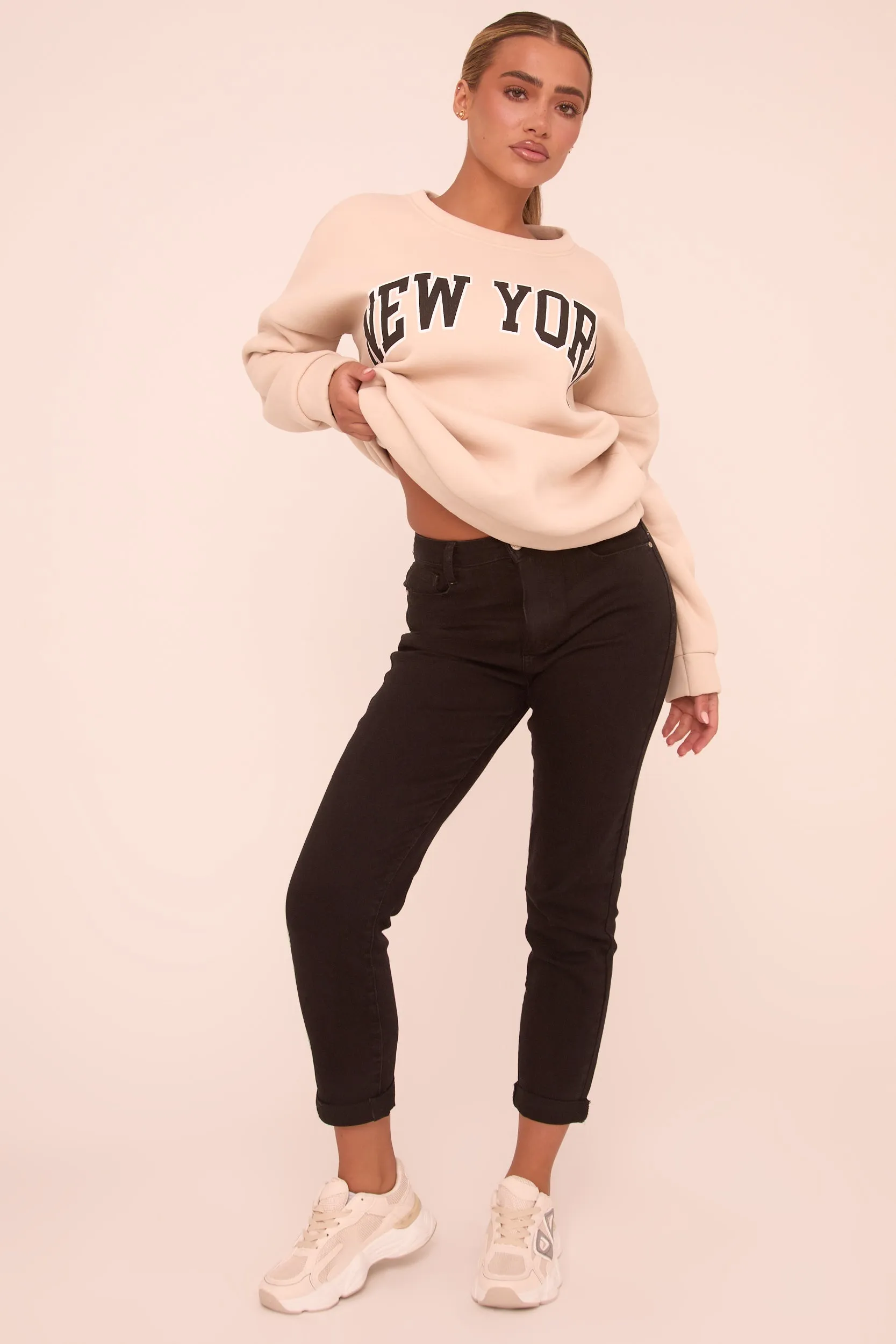 Black High Waist Turn Up Hem Mom Jeans - Corra
