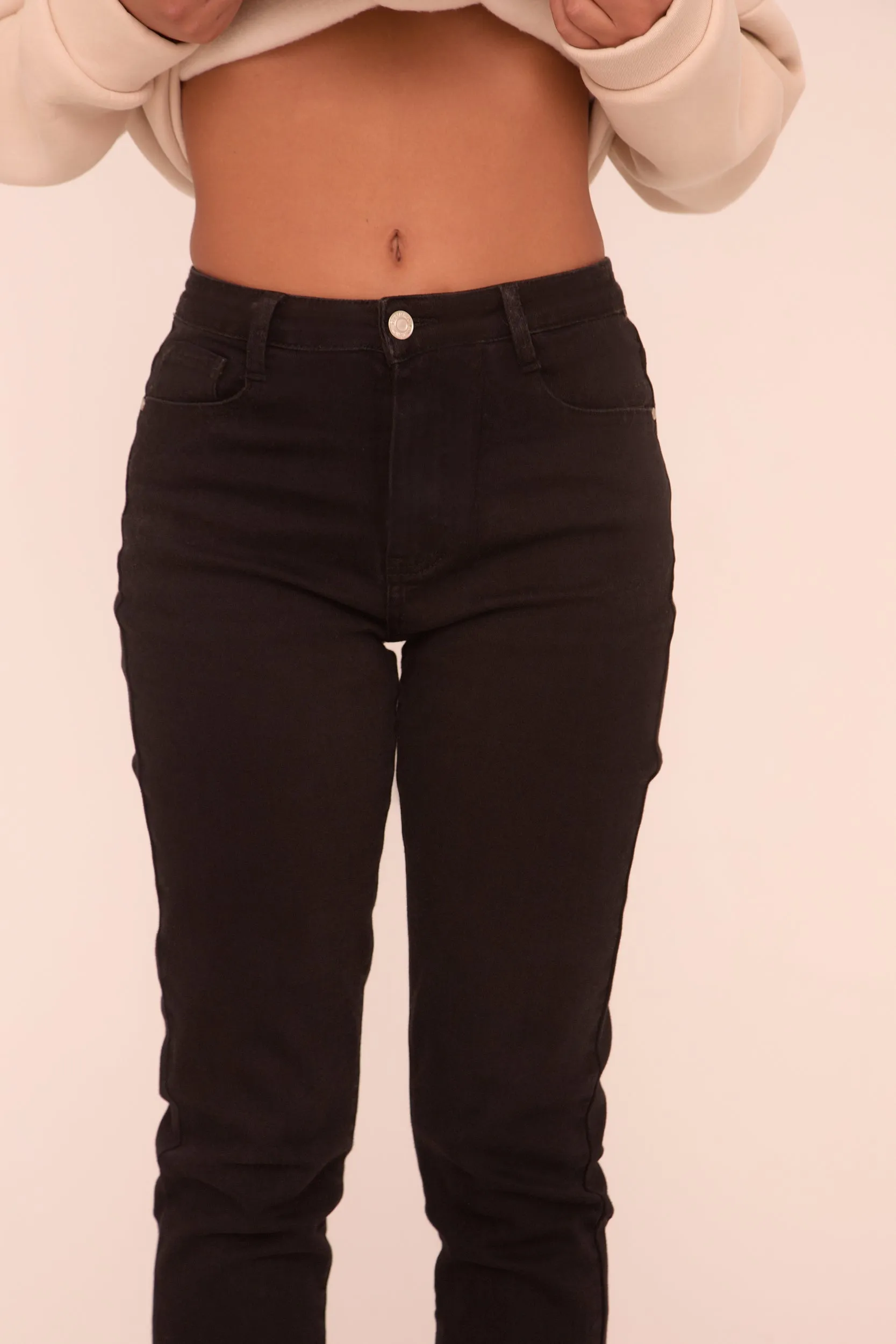 Black High Waist Turn Up Hem Mom Jeans - Corra
