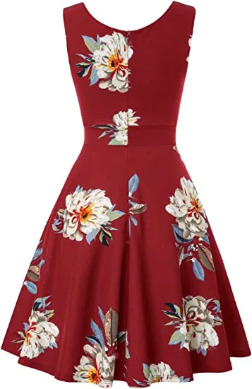 Blue Green 1950s Retro Fancy Cocktail Dress V-Neck Sleeveless A-Line Party Swing Dress - GRACE KARIN