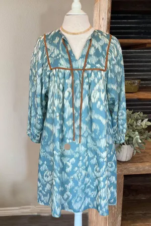 Blue Puff Sleeve Tirms Dress