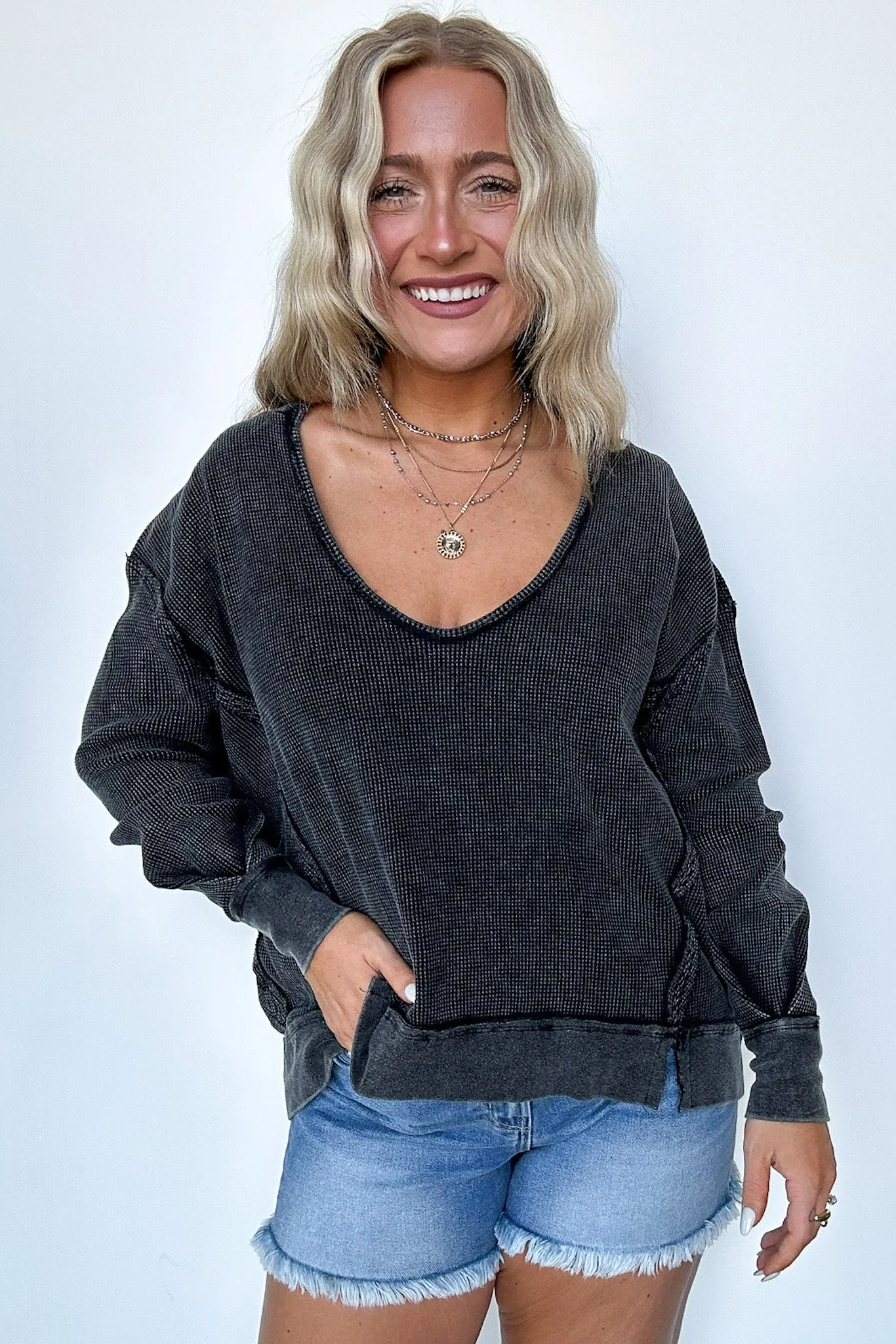Braelyn V-Neck Oversized Waffle Knit Pullover - FINAL SALE