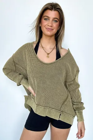 Braelyn V-Neck Oversized Waffle Knit Pullover - FINAL SALE