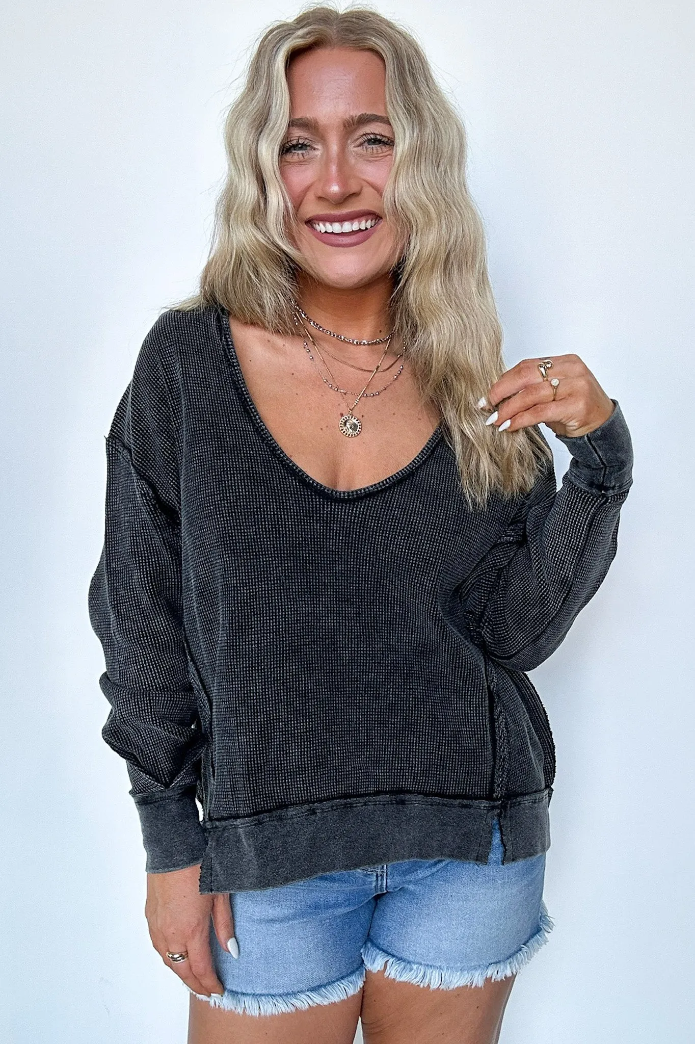 Braelyn V-Neck Oversized Waffle Knit Pullover - FINAL SALE