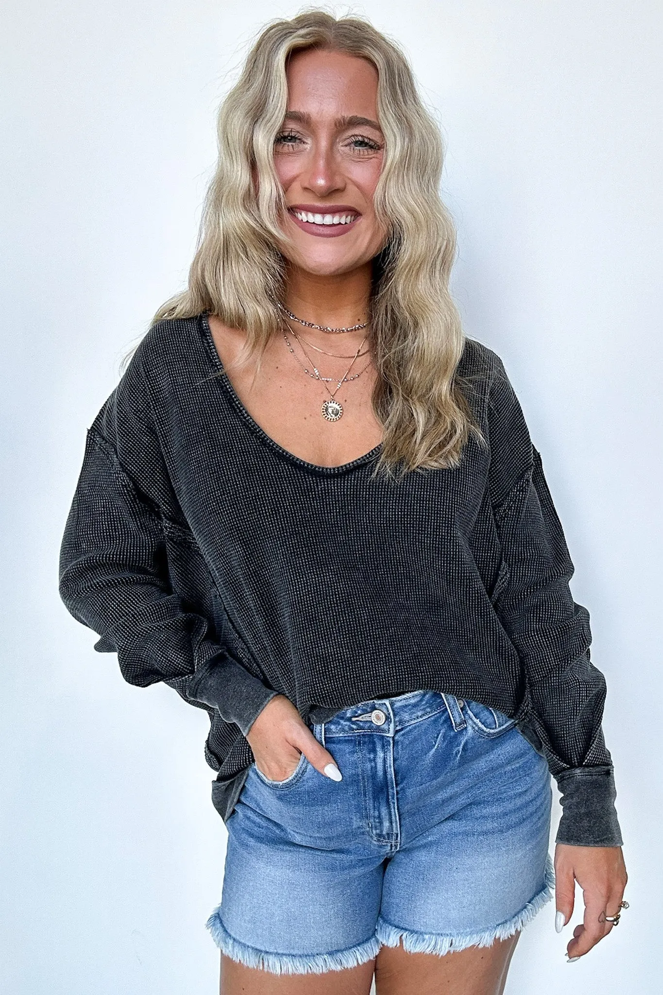 Braelyn V-Neck Oversized Waffle Knit Pullover - FINAL SALE