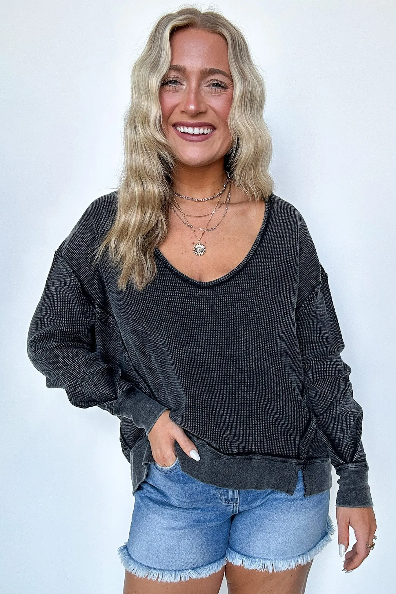 Braelyn V-Neck Oversized Waffle Knit Pullover - FINAL SALE