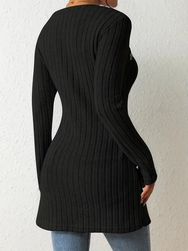 Button Detail Asymmetrical Knit Top