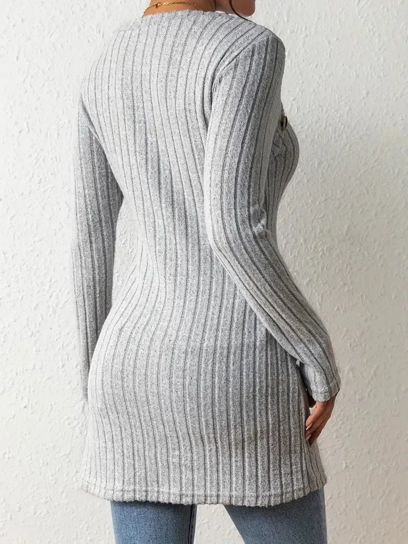 Button Detail Asymmetrical Knit Top