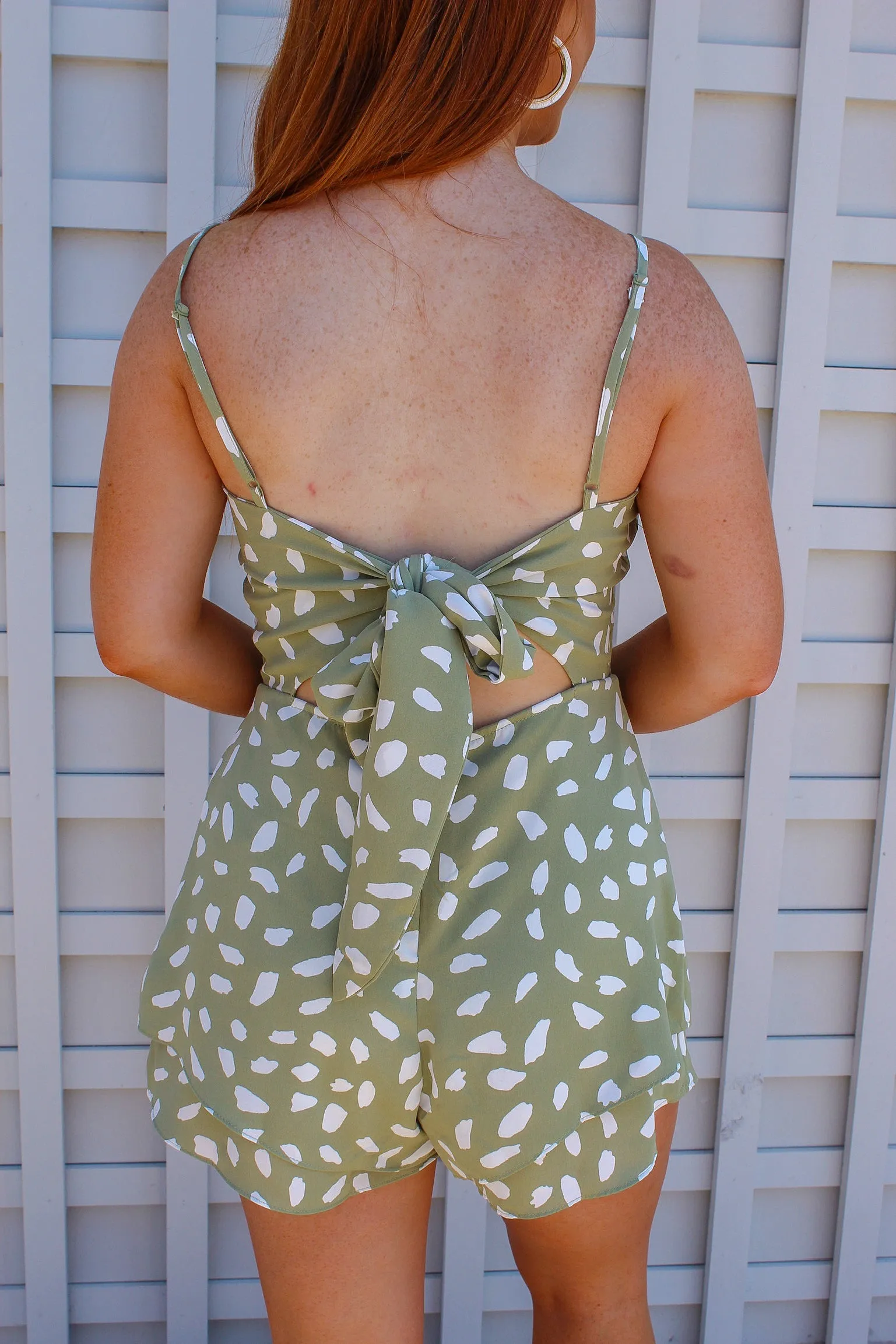Cassia Printed Cami Romper- Sage