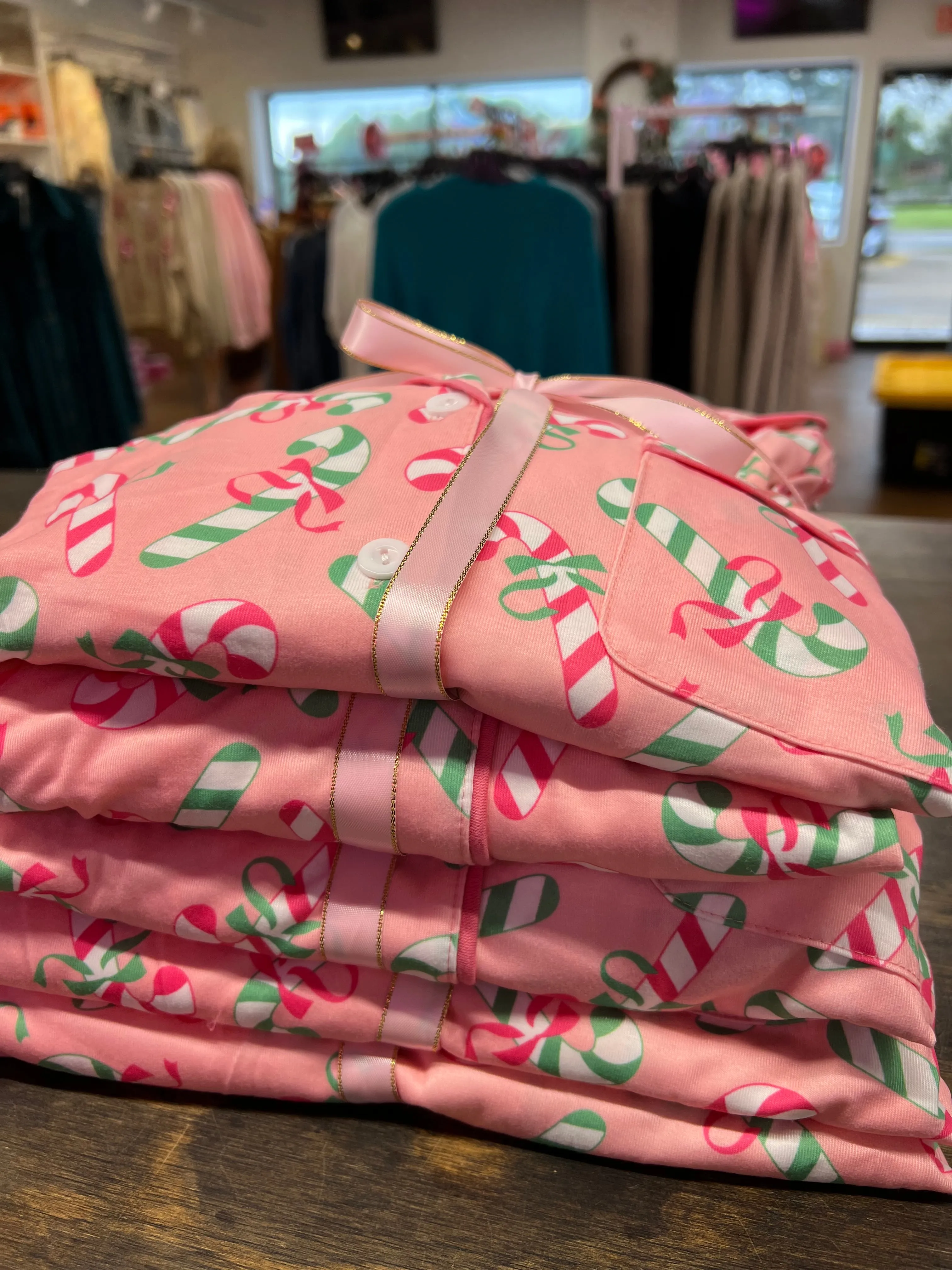 Christmas Candy Cane Print Pocketed Knotted Lounge Set