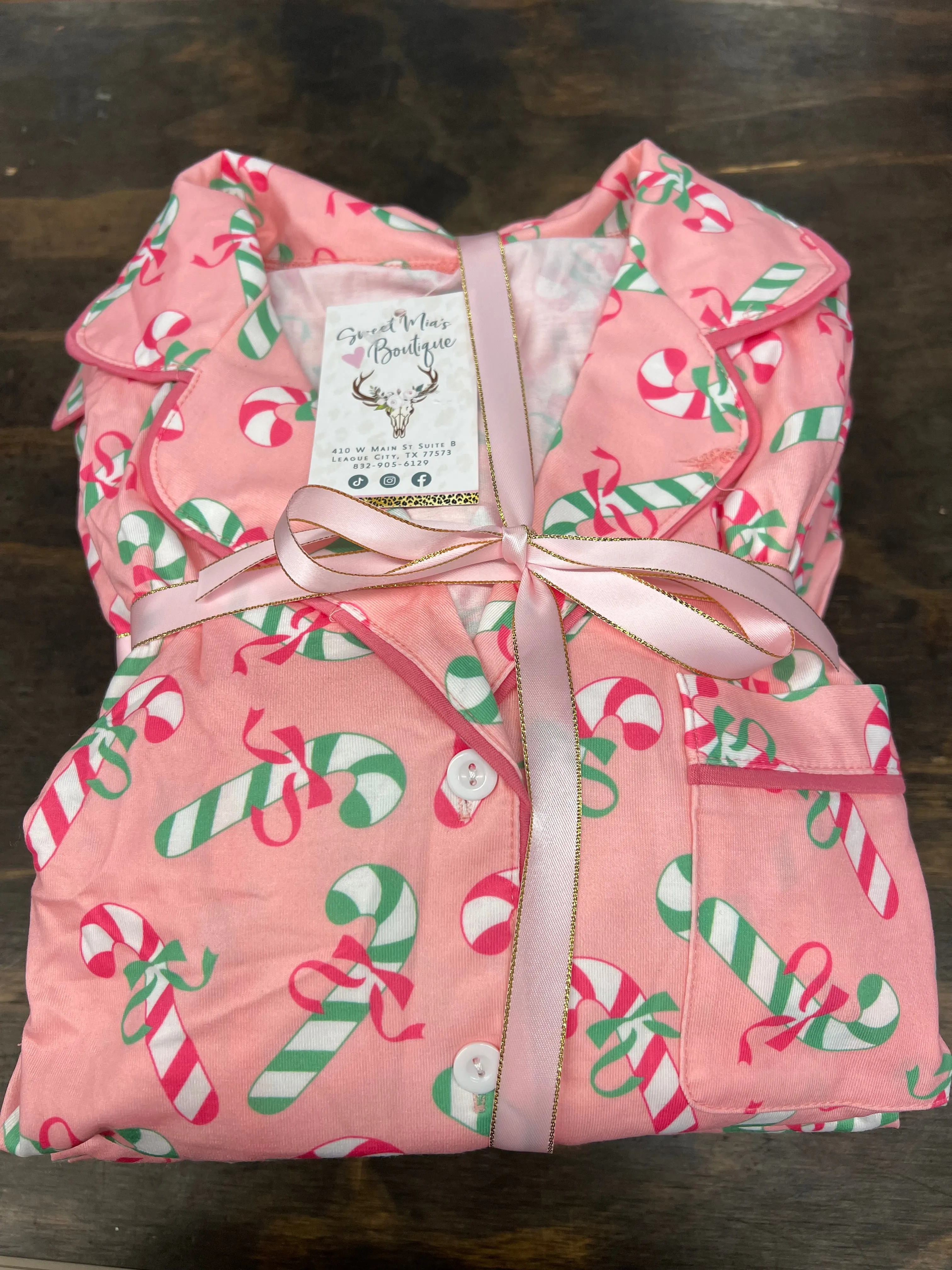 Christmas Candy Cane Print Pocketed Knotted Lounge Set