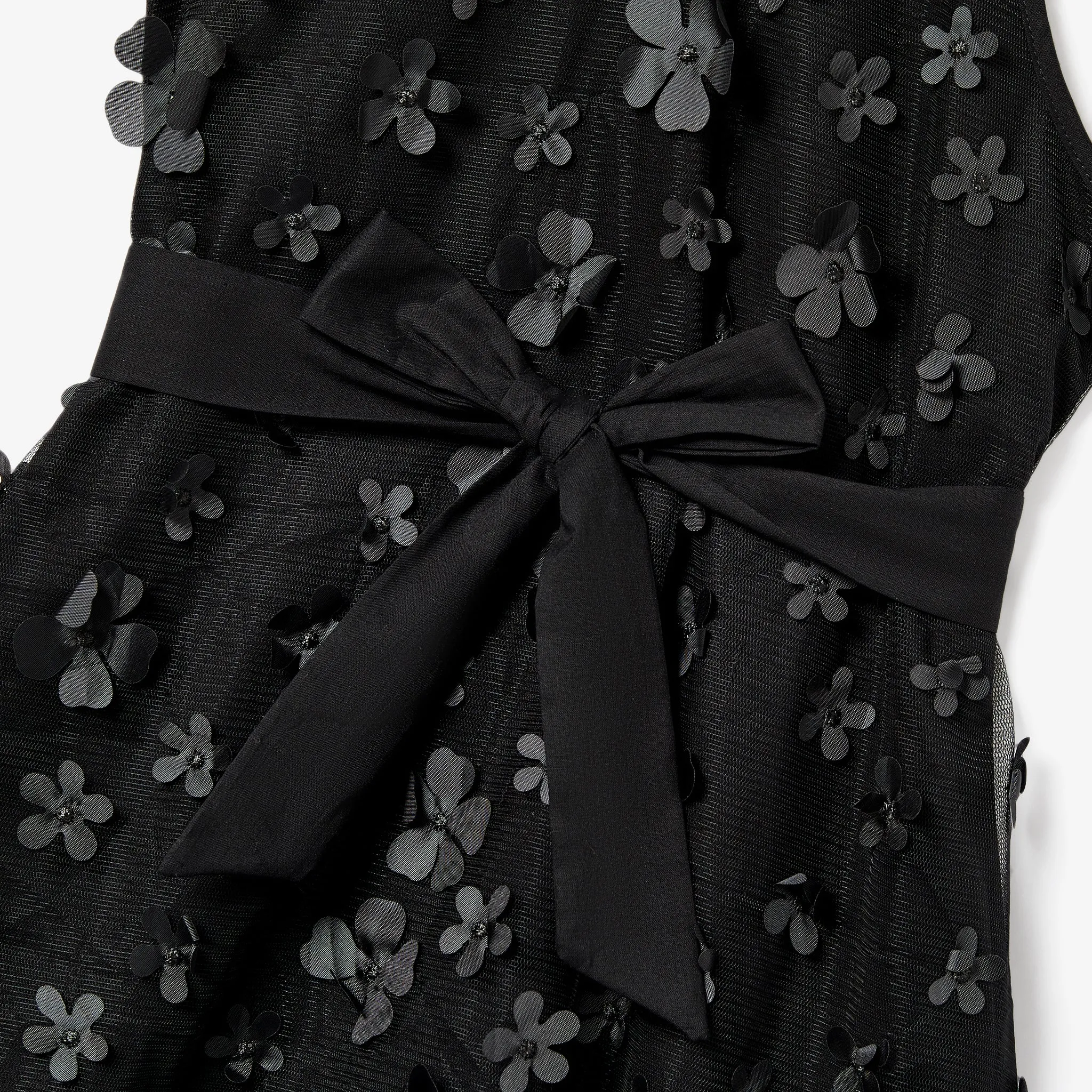 Family Matching Stripe Quarter Button Top and Black High Neck Halter 3D Flower Applique Mesh Dress Sets