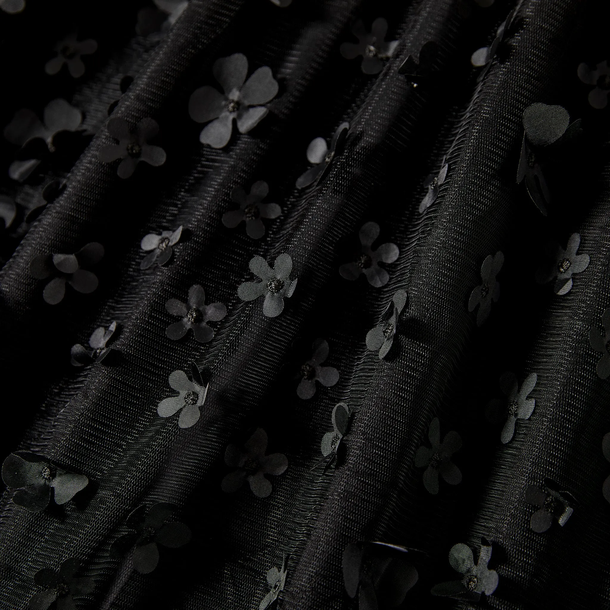 Family Matching Stripe Quarter Button Top and Black High Neck Halter 3D Flower Applique Mesh Dress Sets