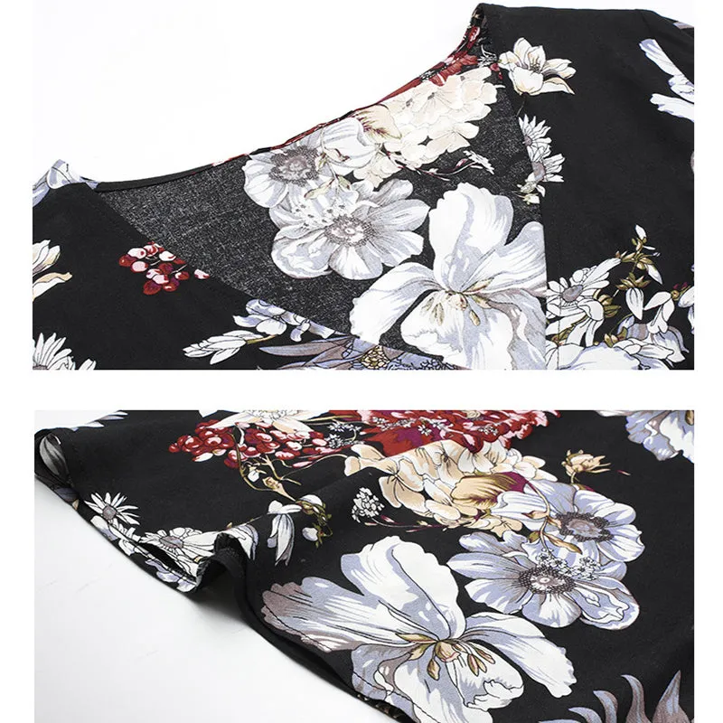 Floral V Neck Elastic Waist Summer Dress