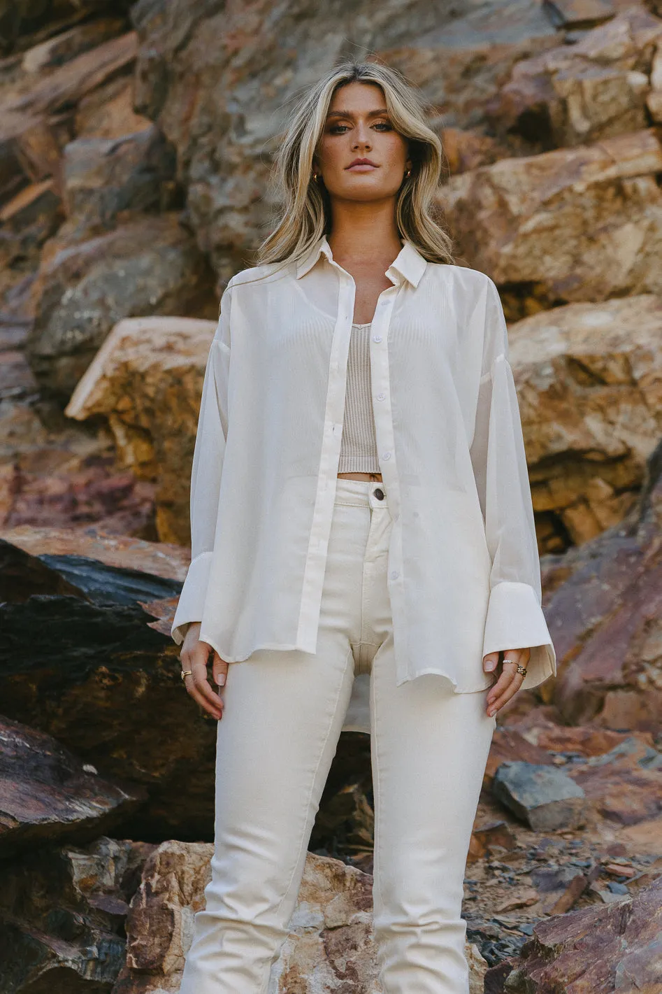 Ginny Sheer Button Up in Cream