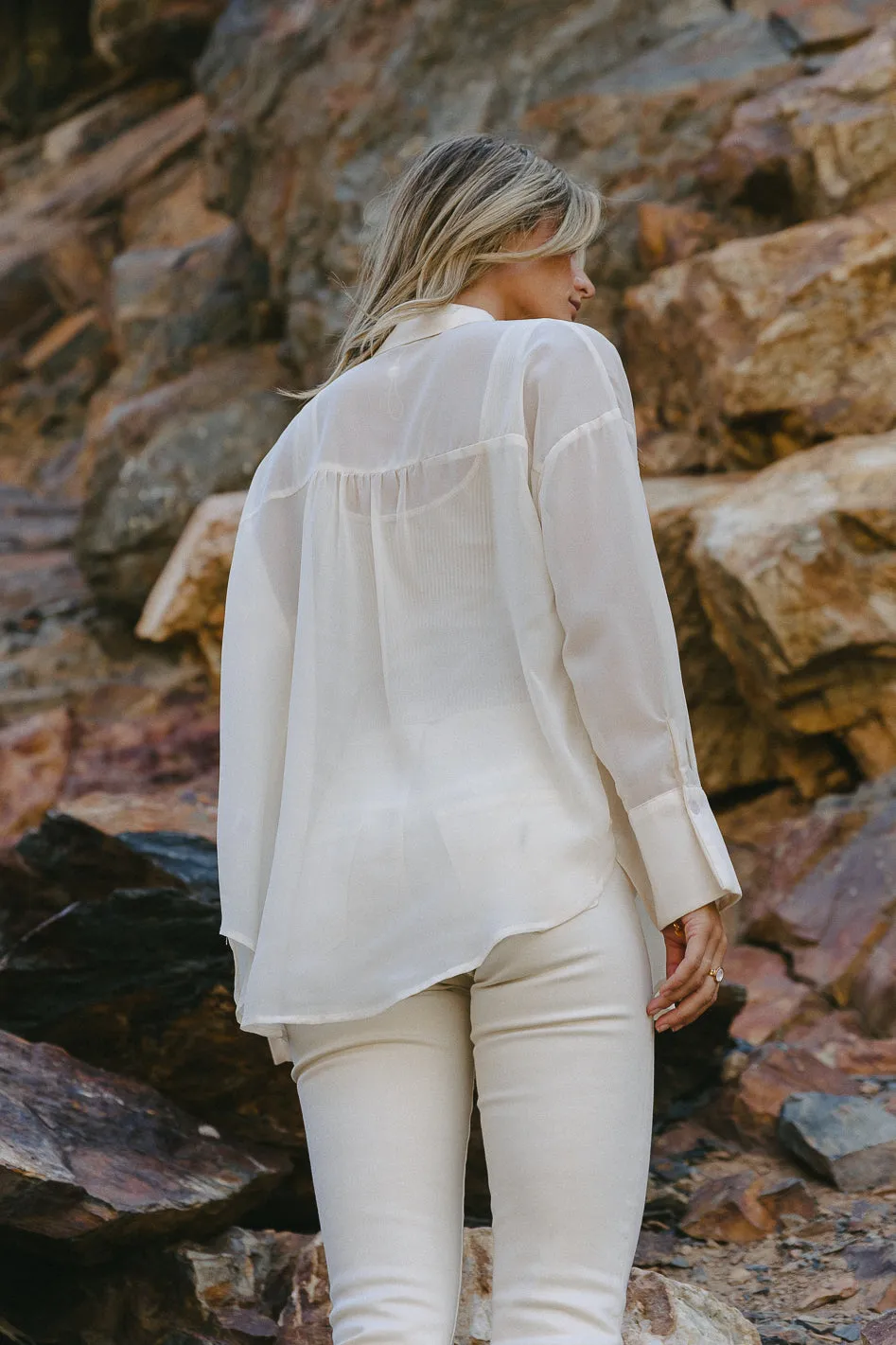 Ginny Sheer Button Up in Cream
