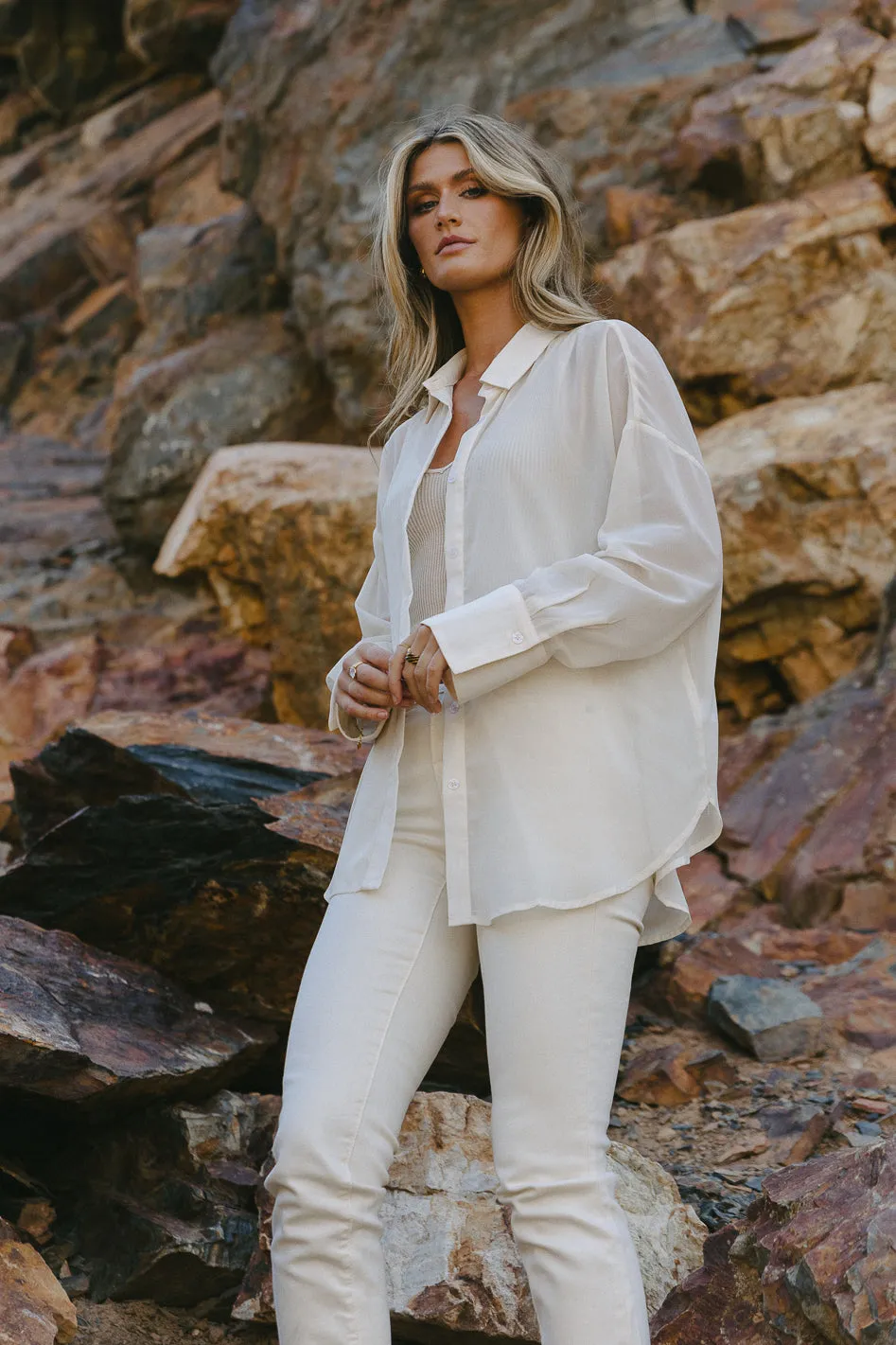 Ginny Sheer Button Up in Cream