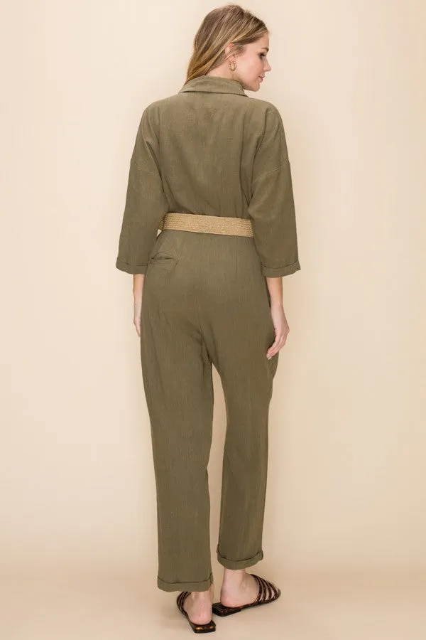 Hanna Long Sleeve Olive Jumpsuit