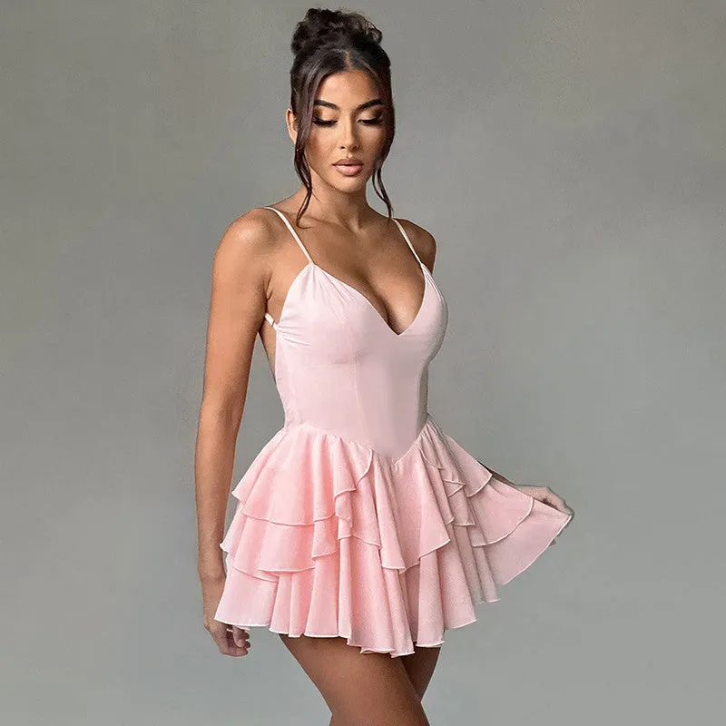 Holly Spaghetti Strap Ruffled Sexy Mini Dress