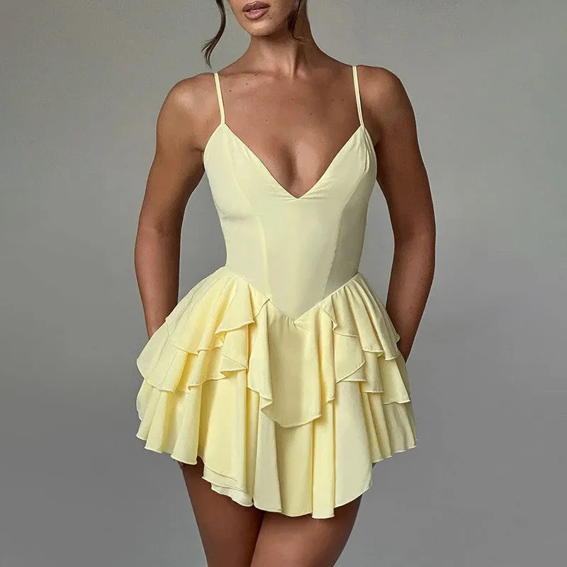 Holly Spaghetti Strap Ruffled Sexy Mini Dress