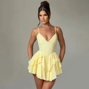 Holly Spaghetti Strap Ruffled Sexy Mini Dress