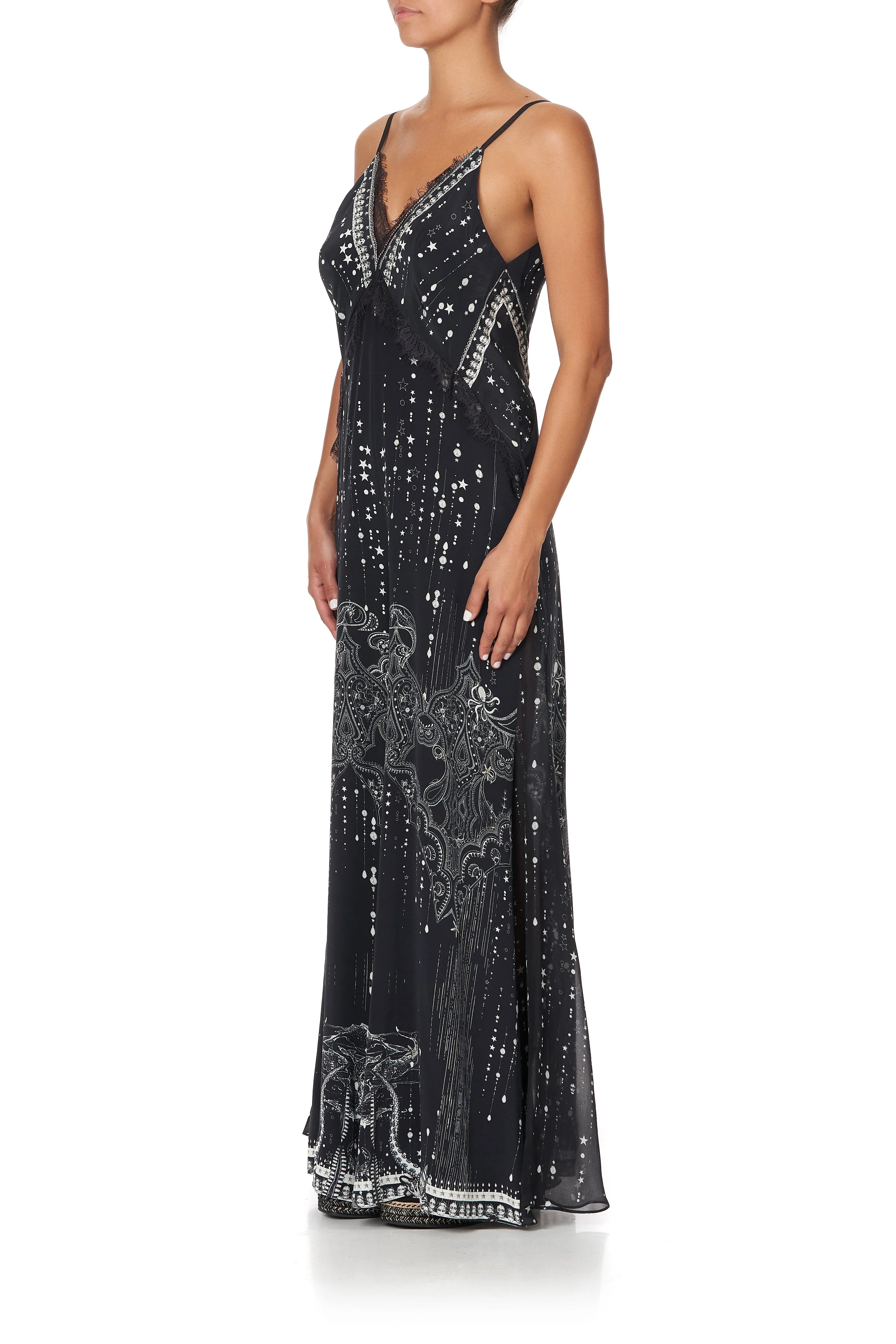 JUMPSUIT WITH SIDE PANELS AND GODET MIDNIGHT PEARL